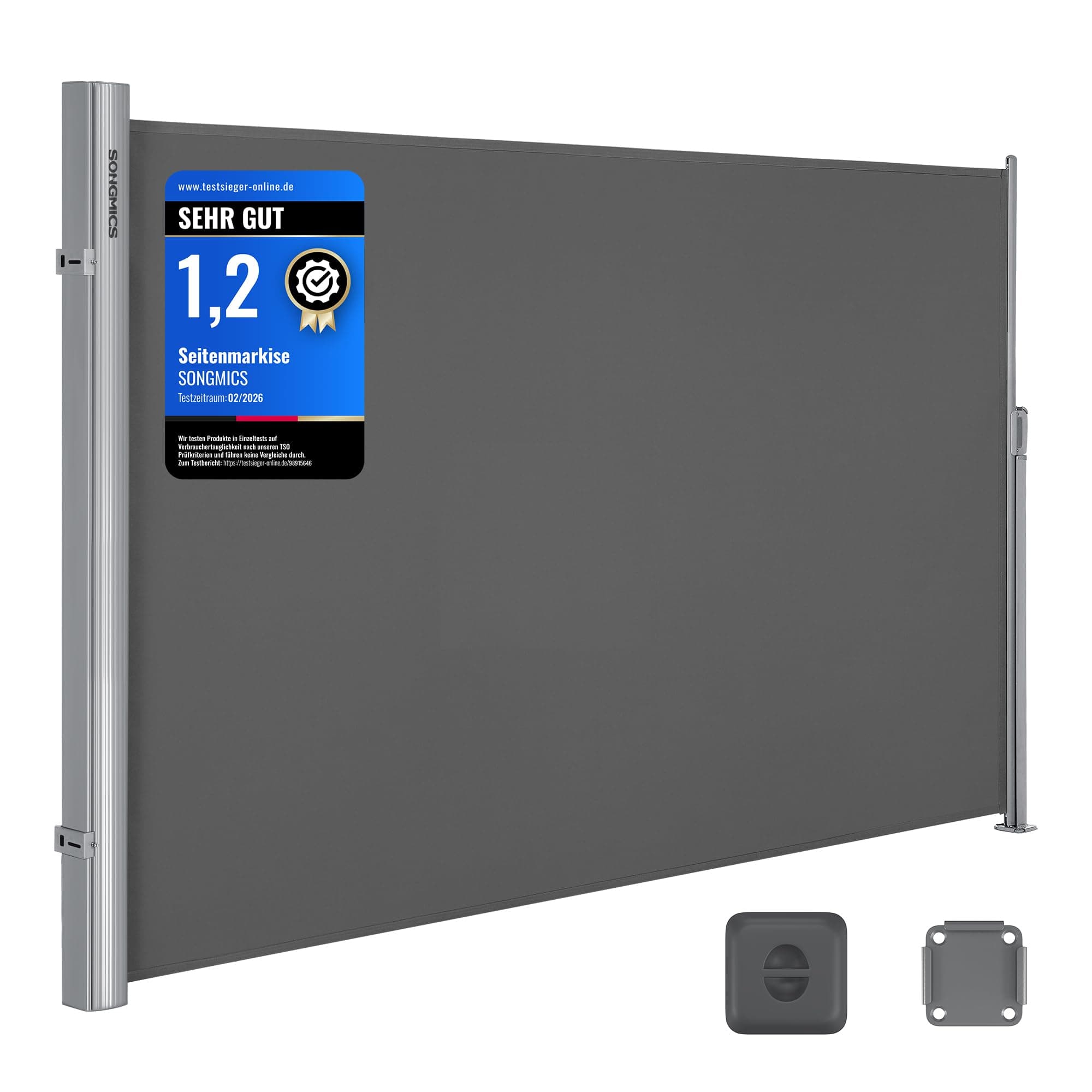 SONGMICS Alu-Seitenmarkise, ausziehbar, 160 x 300 cm, Blickdicht, Sonnenschutz, blickdicht, Seitenrollo, für Balkon, Terrasse, Garten, anthrazit GSA160G
