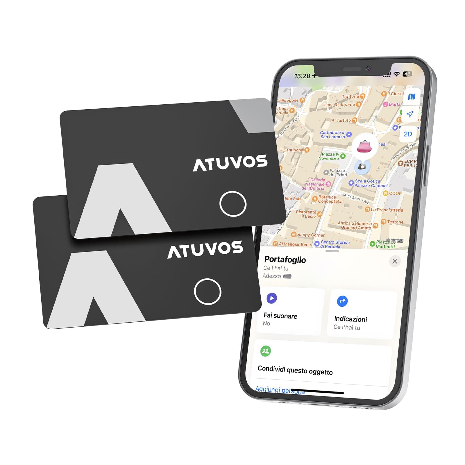 ATUVOS Air Tag Card Wallet Tracker Thin 1.6mm 2 Pezzo, Smart Tag compatibile con Apple Dov'è (solo iOS, Android non Supportato), Bluetooth Localizzatore per Valigie, Portafoglio, Borse, Bagagli.