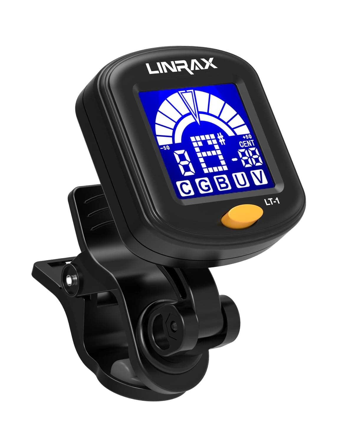 Linrax LT-1 Afinador de Guitarra, Afinador Cromático para Guitarra Bajo Ukelele Violín Banjo Mandolina, Sintonizador Digital con LCD 360°, Clip On Tuner para todos los Instrumentos de Cuerda, Negro
