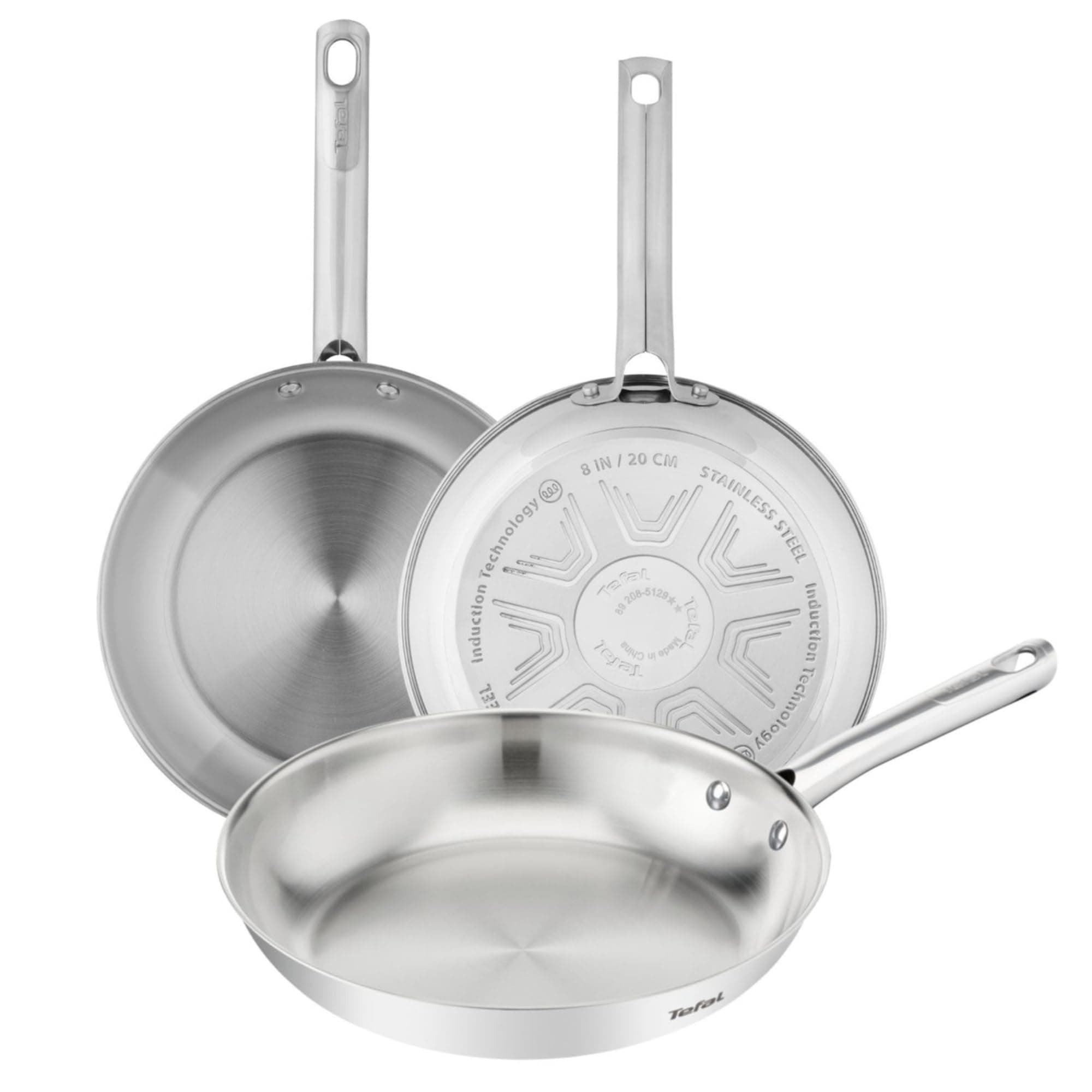 Tefal Duetto On - Juego de Sartenes de 20/24/28 cm, Acero inoxidable, Cocción rápida y uniforme, Apto inducción, Mango ergonómico, 10 años de garantía, Resultados crujientes