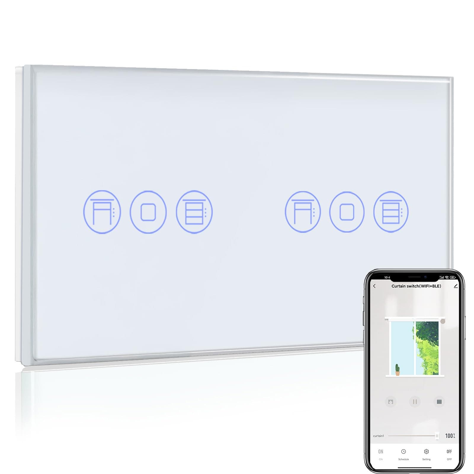 BSEED WiFi Interruptor Persiana Doble Blanco,1 Gang 1 Vía Interruptor de Pared Smart Compatible con Alexa y Google Home, Control por APP o Voz, Función de Temporizador, Requiere Cable Neutro