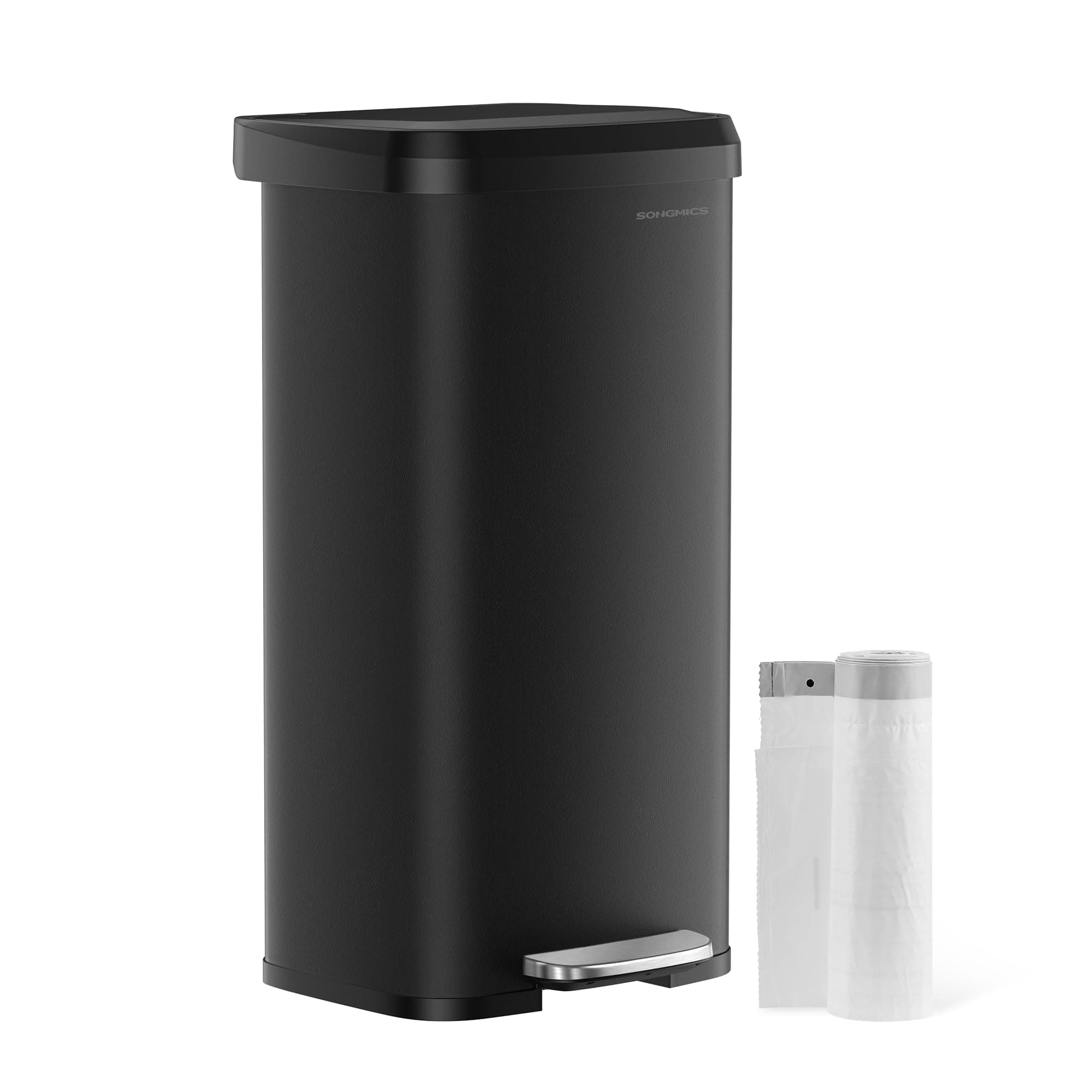 SONGMICS Mülleimer Küche, 68 Liter Abfalleimer, Tretmülleimer aus Metall, mit Deckel, hoch, schmal und geräumig, schwarz LTB520B6802