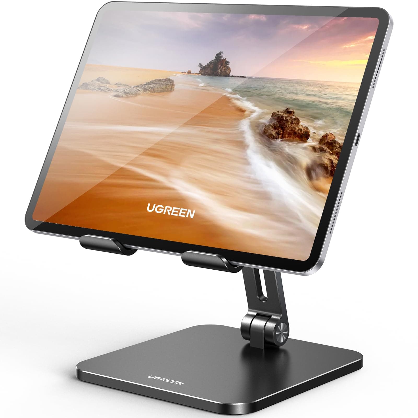 UGREEN Tablet Ständer Aluminium Verstellbar Tablet Halterung Tisch Tablet Halter kompatibel mit iPad Pro Air Mini 11 12.9 Galaxy Tab Redmi Pad Huawei MatePad iPhone 17 16 Pro bis 12,9 Zoll (Schwarz)