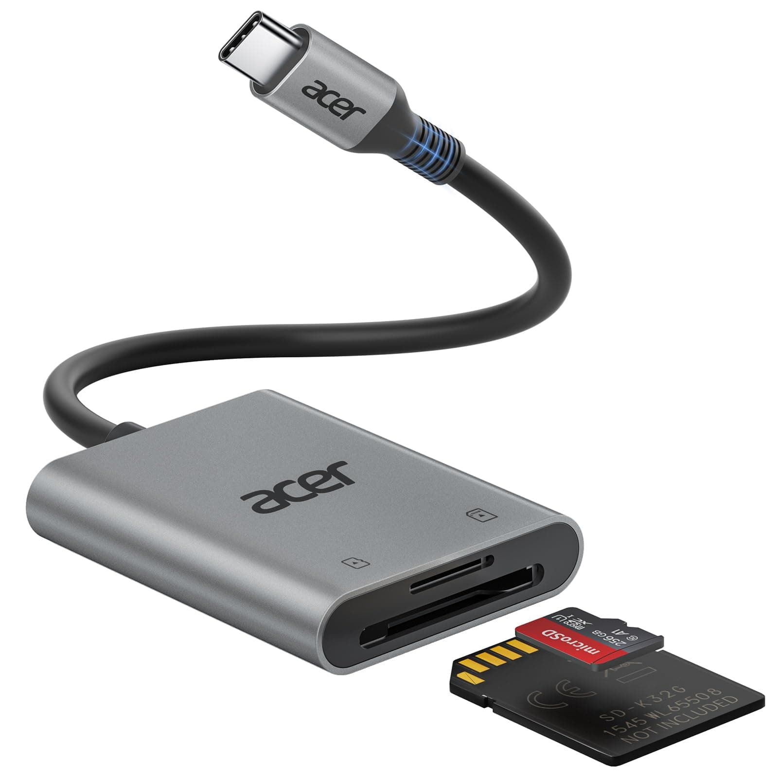 acer USB C SD Kartenleser, USB-C SD Micro SD Card Reader Aluminium Kartenlesegerät Typ C Speicherkartenleser Adapter für iPhone 17 16 15 Serie,Galaxy S24,iPad Pro,MacBook Pro,Surface Pro usw.