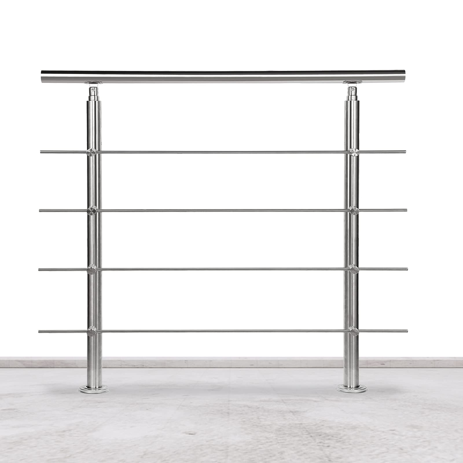 Lospitch Barandilla de acero inoxidable para balcones, escaleras, balaustradas con/sin travesaños (160 cm, 4 travesaños)