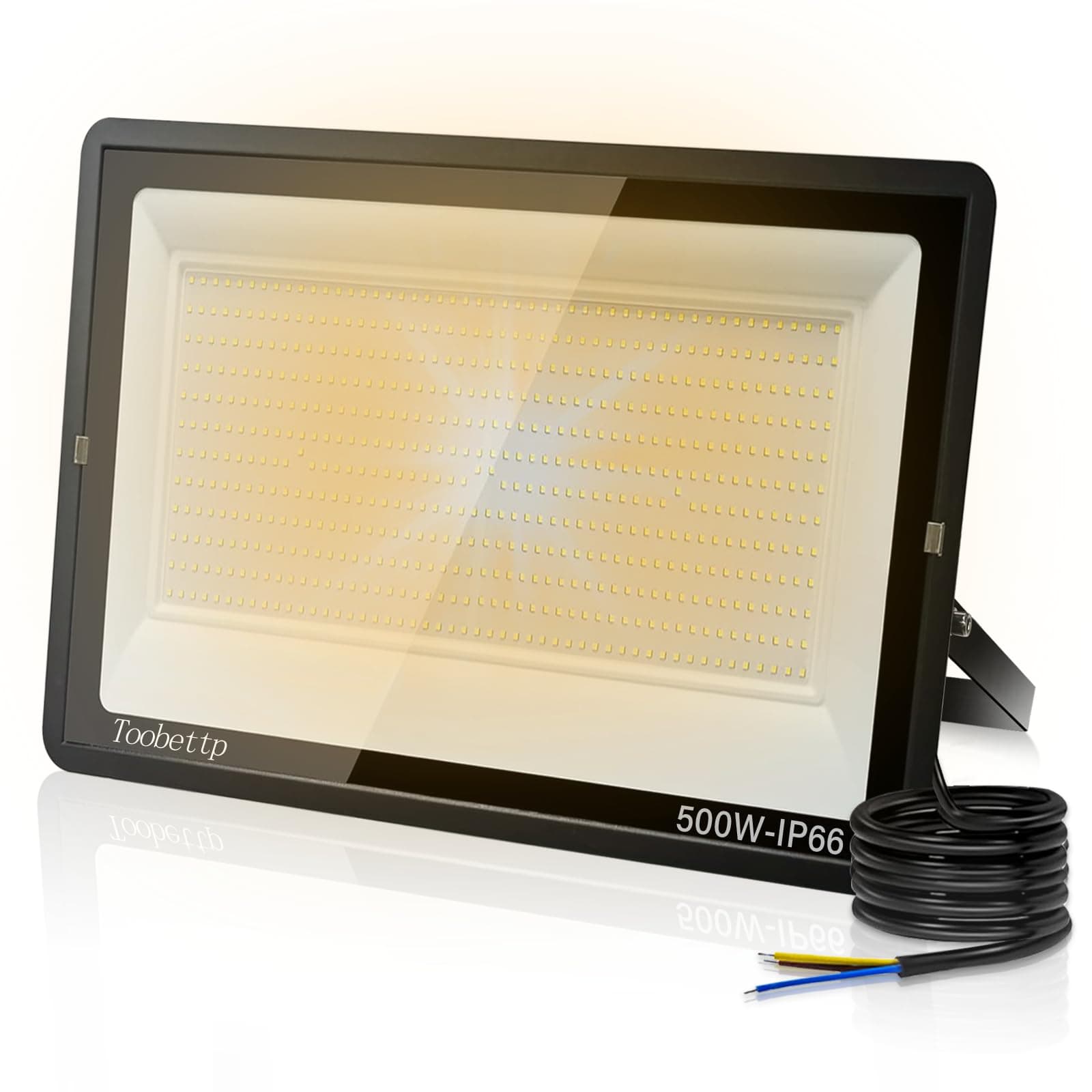 toobettp 500W Foco LED Exterior, 50000LM Focos Led un Alto Brillo de 3500K Blanco Cálido, IP66 Impermeable Aplique Pared para Garaje Jardín Patio Parque