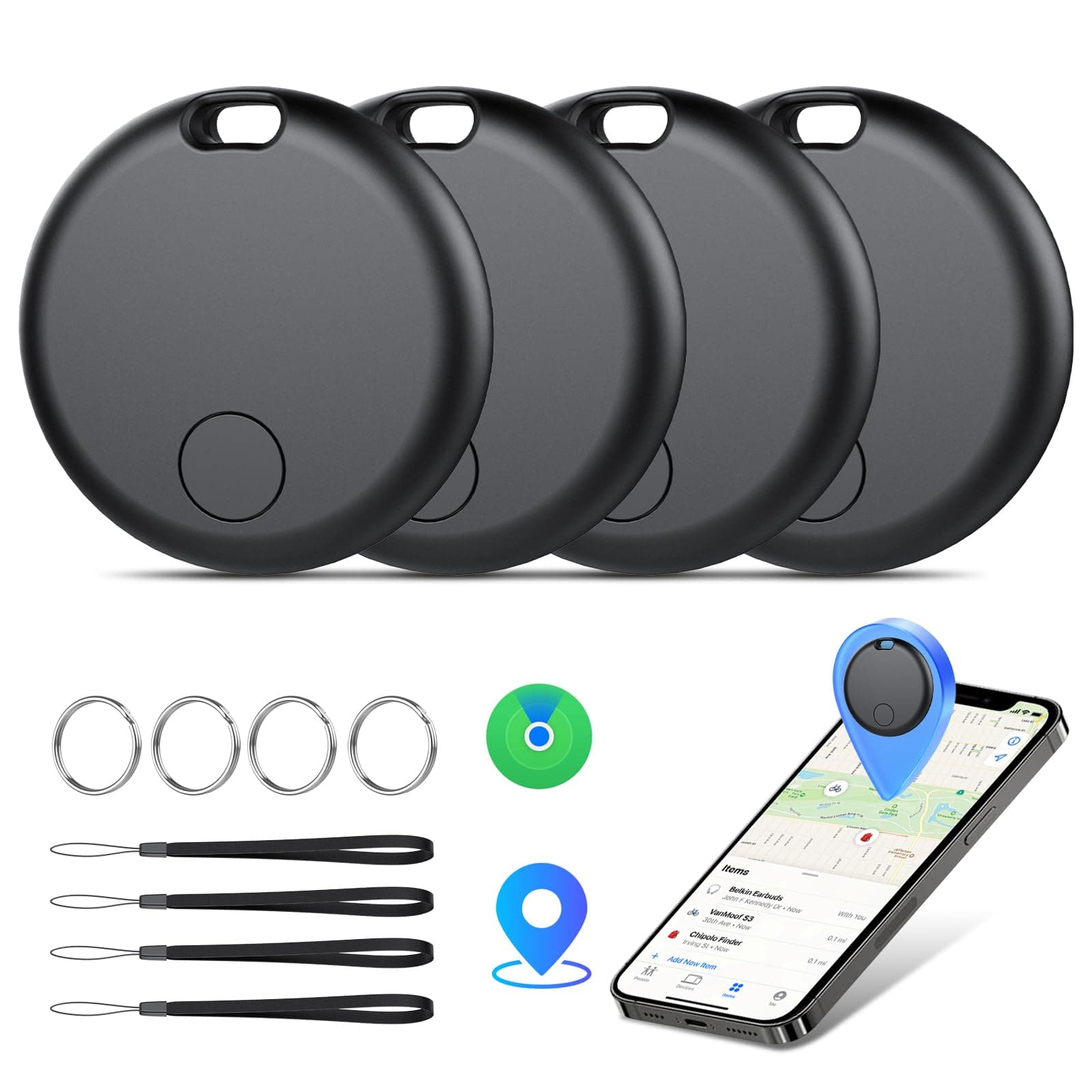 Air Tracker Tags 4 Pezzi, Funziona con Apple Dov'è (Solo iOS), Localizzatore Bluetooth Trova Oggetti 365 Giorni, Batteria Sostituibile, Impermeabile IP67, Chiavi/Portafoglio/Bagagli/Valigie