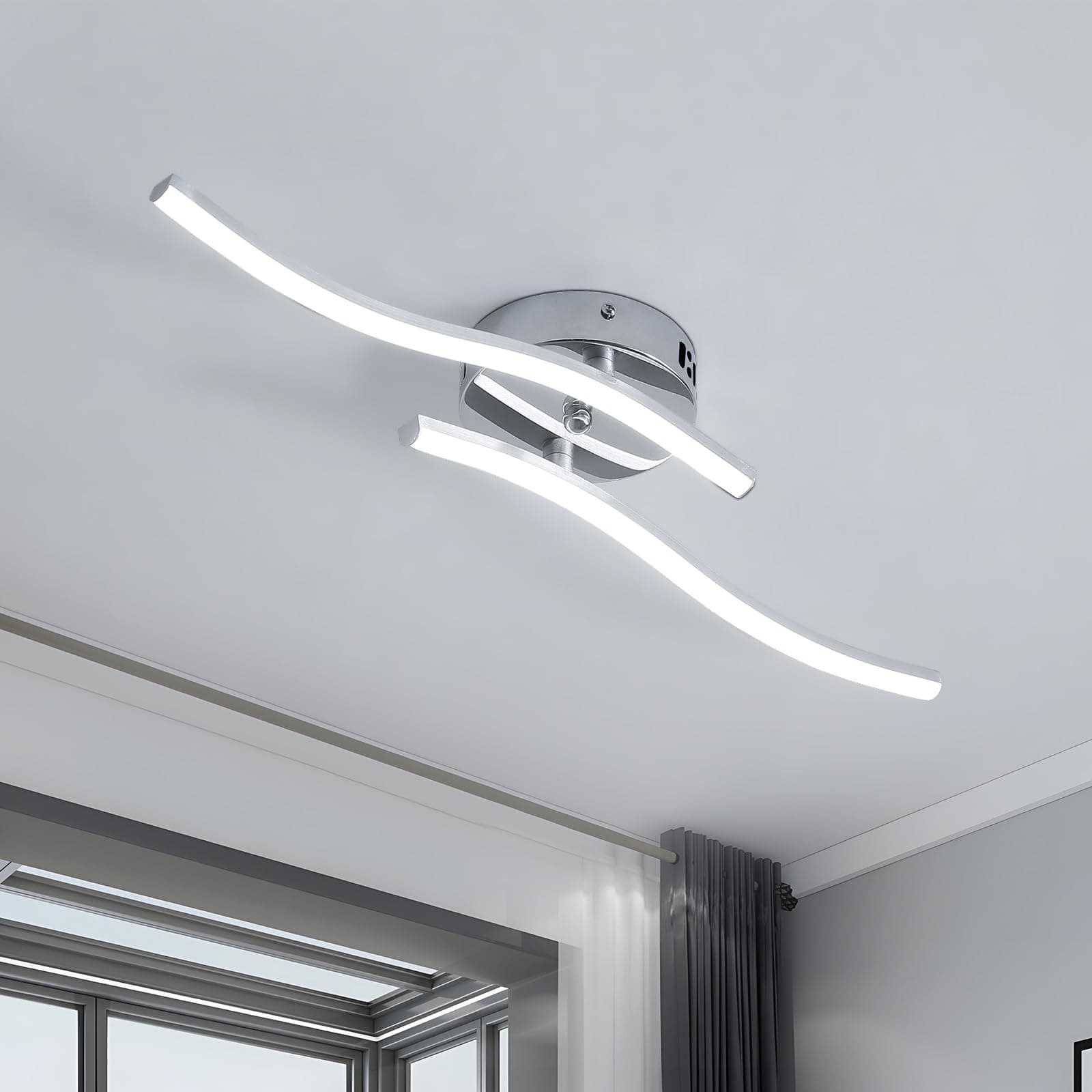 Dorlink Plafoniera LED Soffitto Moderna, 14W 1260LM, Lampadario LED Camera da Letto, Lampadario Corridoio, 6500K Lampadari Cucina, Lampadarios Soggiorno, 2 Luci Plafoniera Onde Argento, Ø52CM