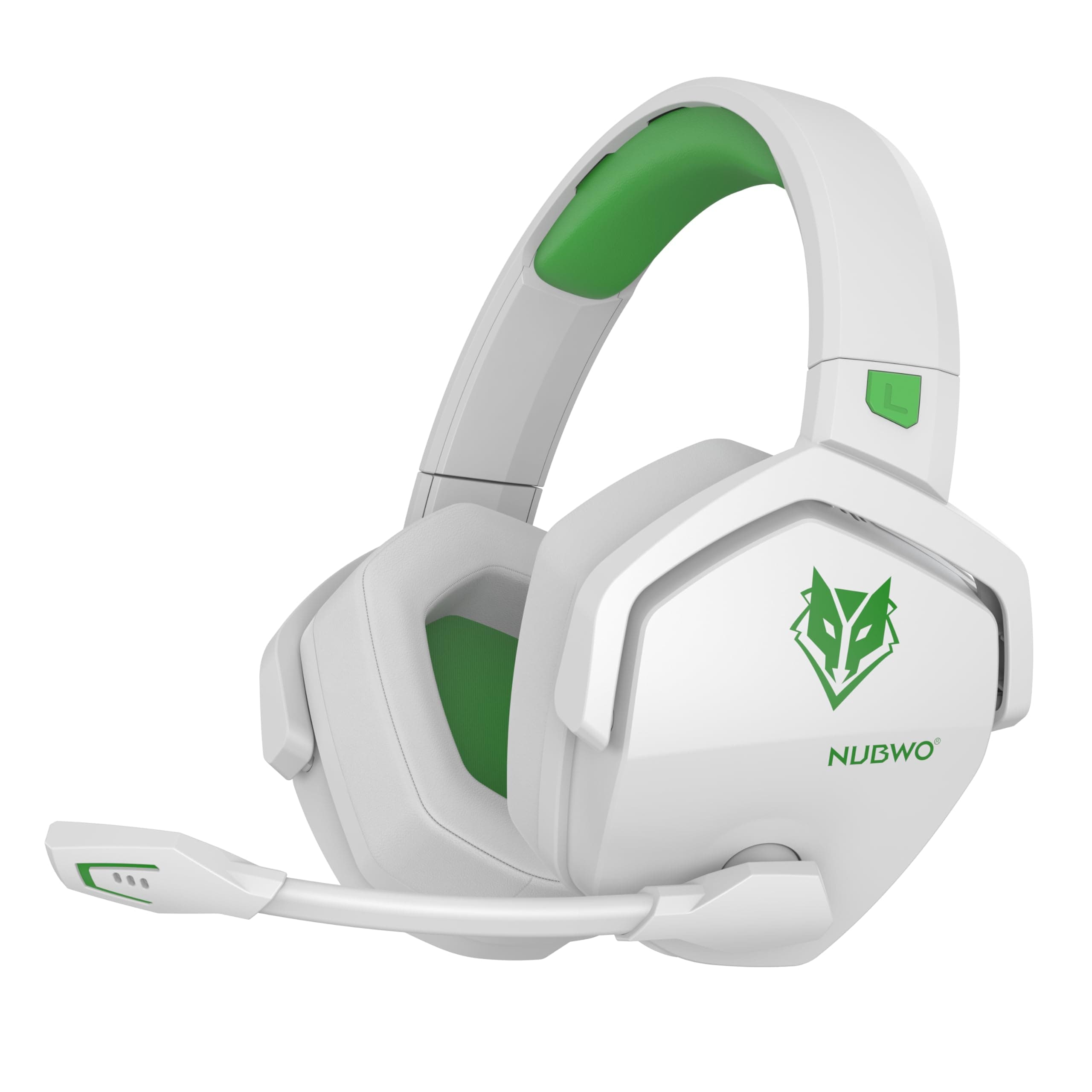 NUBWO G06 Cascos Gaming Inalámbricos con Drivers de 50 mm para PC/Ps5/Ps4/NS,Auriculares Gaming Inalámbricos con 2.4 GHz+Bluetooth 5.3 Modo Dual,7.1 Sonido Envolvente,Duración 100Hr+ - Blanco/Verde
