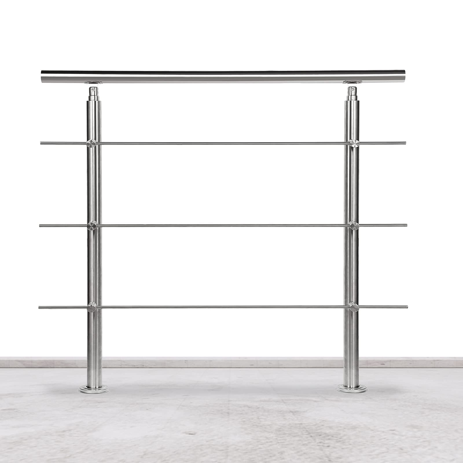 Lospitch Barandilla de acero inoxidable para balcones, escaleras, balaustradas con/sin travesaños (160 cm, 3 travesaños)