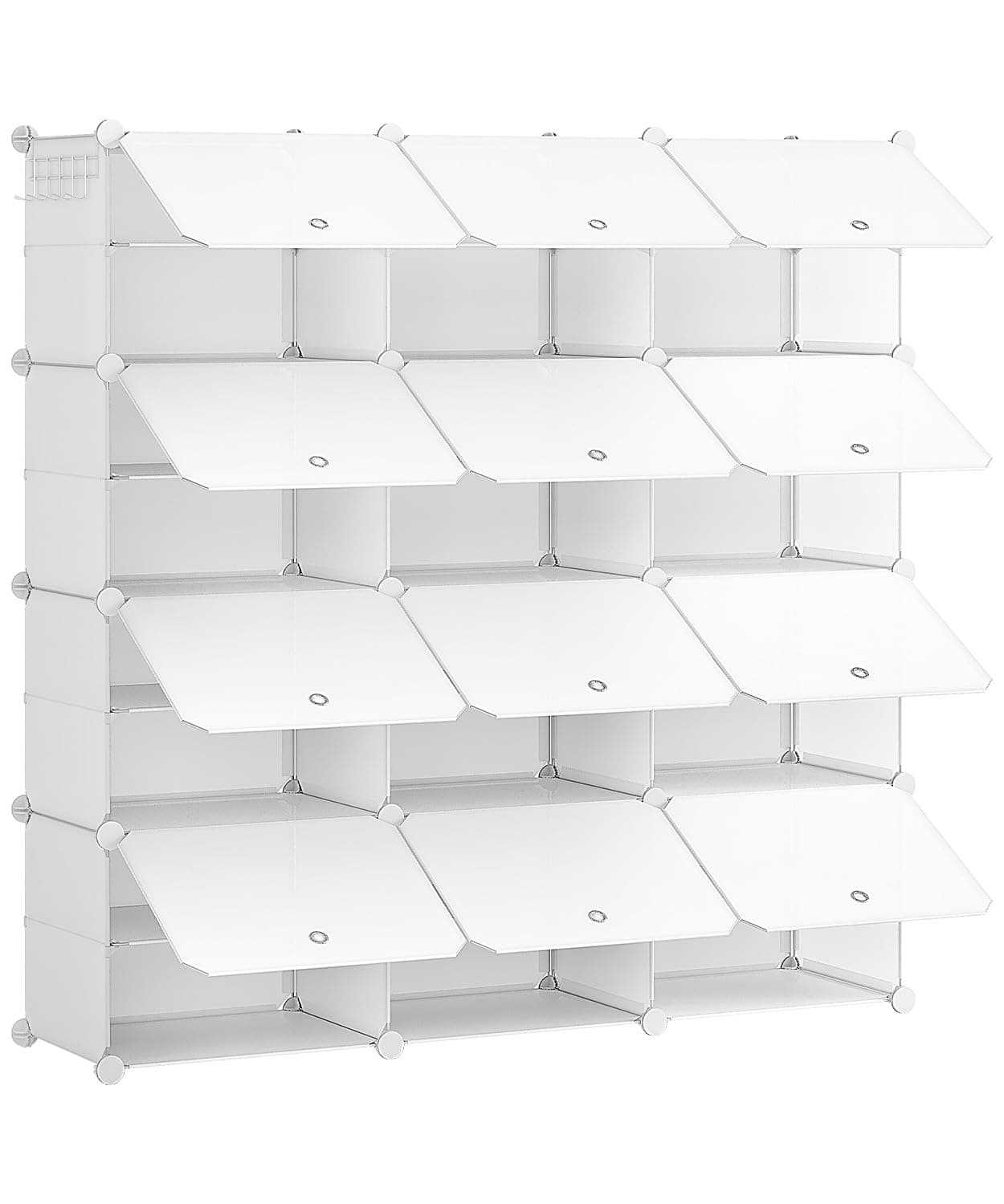 HOOBRO Scarpiera, Scaffale Portascarpe a 12 Scomparti, con Sportello, Scaffale Componibile in Plastica, Scomparto di 40 x 30 x 30 cm, per Corridoio, Portico, Dormitorio, Bianco EWT38SC01G1
