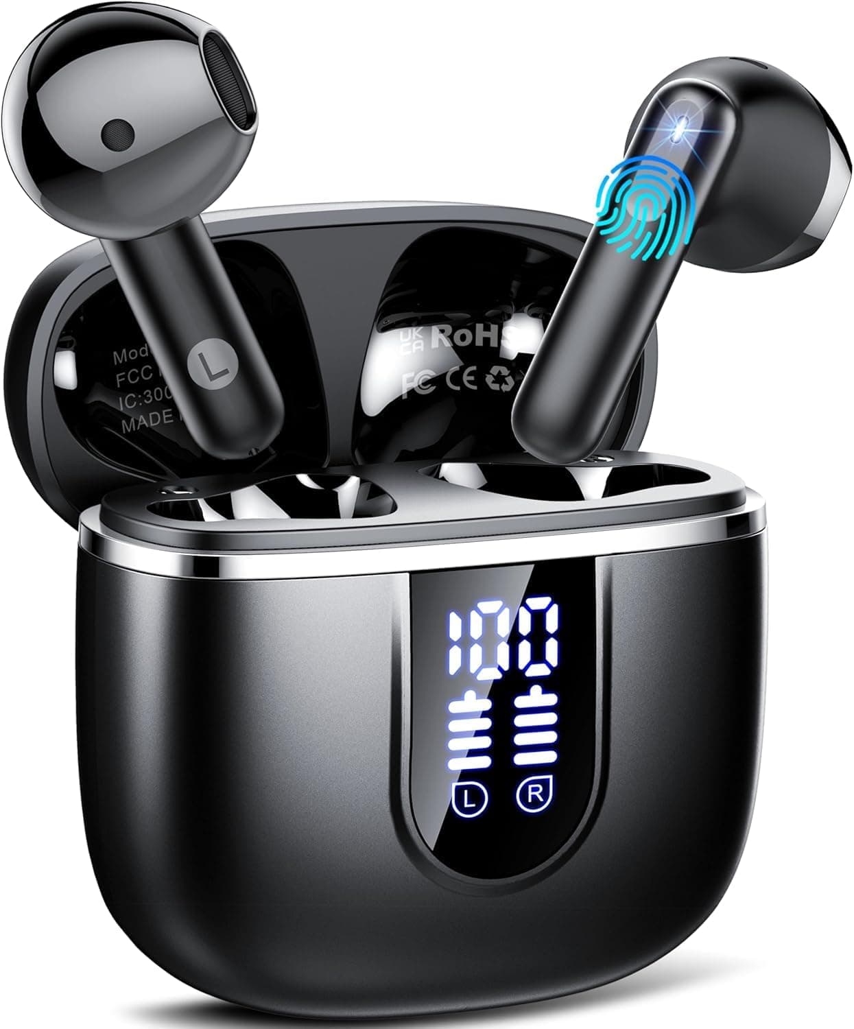 Ecouteurs Bluetooth sans Fil, Écouteurs Bluetooth 5.4 avec 4 ENC Réduction Antibruit Mic, 40H Casque sans Fil avec Stéréo 3D HiFi, USB C, LED, Contrôle Tactile, IP7 Étanche Oreillette pour iOS Android