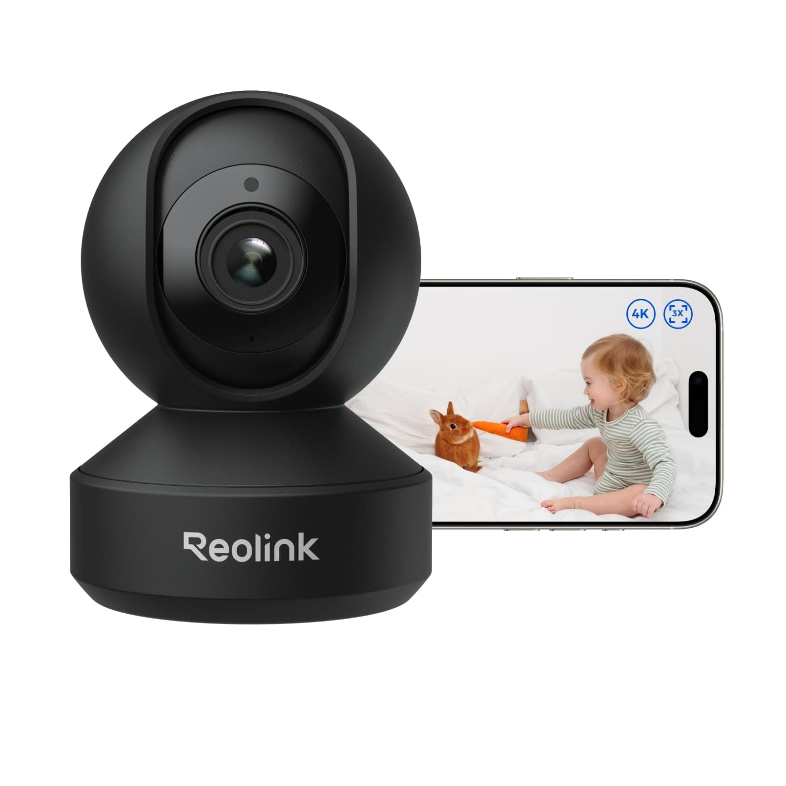 Reolink 4K PTZ WLAN Überwachungskamera Innen, 2,4/5 GHz Wi-Fi 6, Babyphone mit Kamera, 3X Optischer Zoom, Auto-Tracking, Indoor Kamera für Kids, Hundekamera, Intelligente Erkennung, E1 Zoom, Schwarz