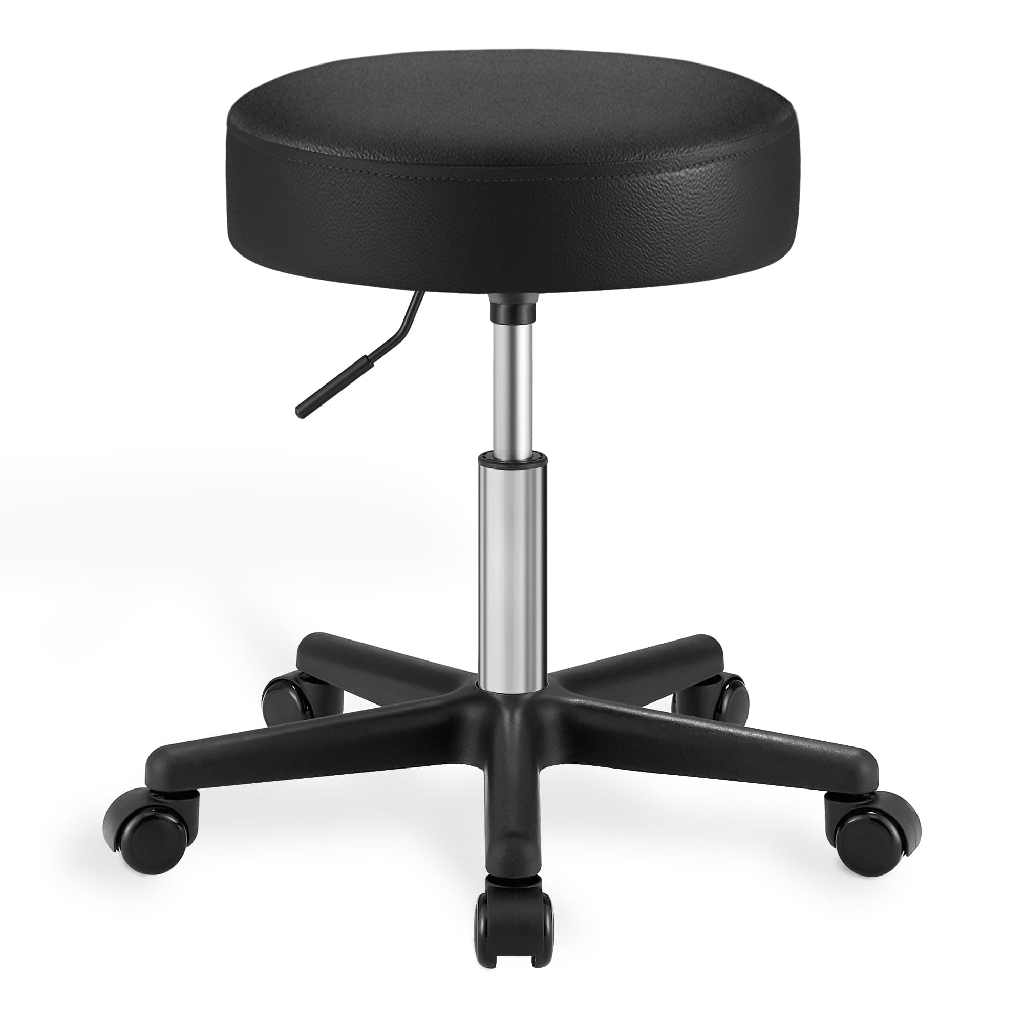 SONGMICS Drehhocker auf Rollen, höhenverstellbarer Rollhocker, 46-58 cm, mit Kunstleder bezogener Sitz, Arbeitshocker für Kosmetikstudios, Friseursalons, Büros, Praxen, schwarz LJB61B