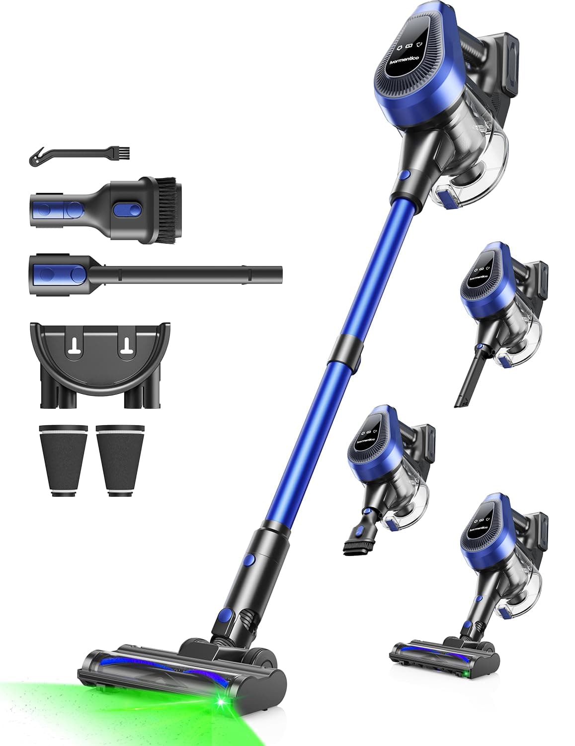 Ivormentico 50Mins Aspiradora sin Cable, 40KPA Aspirador sin Cable con LED Verde, 550W Escoba Aspiradora sin Cable con Filtro de 8 Capas, Aspirador Vertical con 1,5 L Contenedor, Azul Oscuro