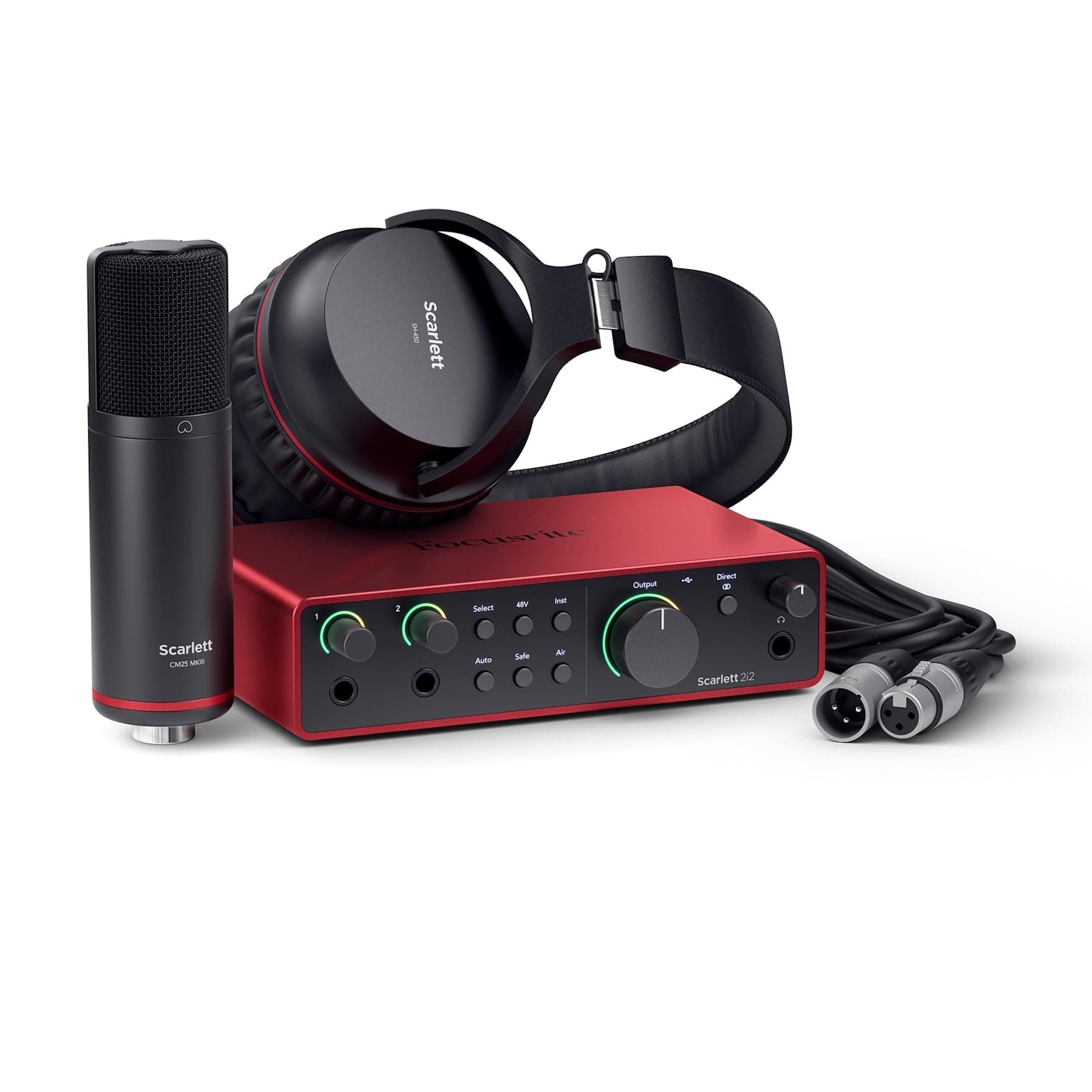 Focusrite Scarlett 2i2 Studio (4° gen.), pacchetto con interfaccia audio USB per cantautori, microfono a condensatore e cuffie, ideale per registrazioni, streaming e podcast