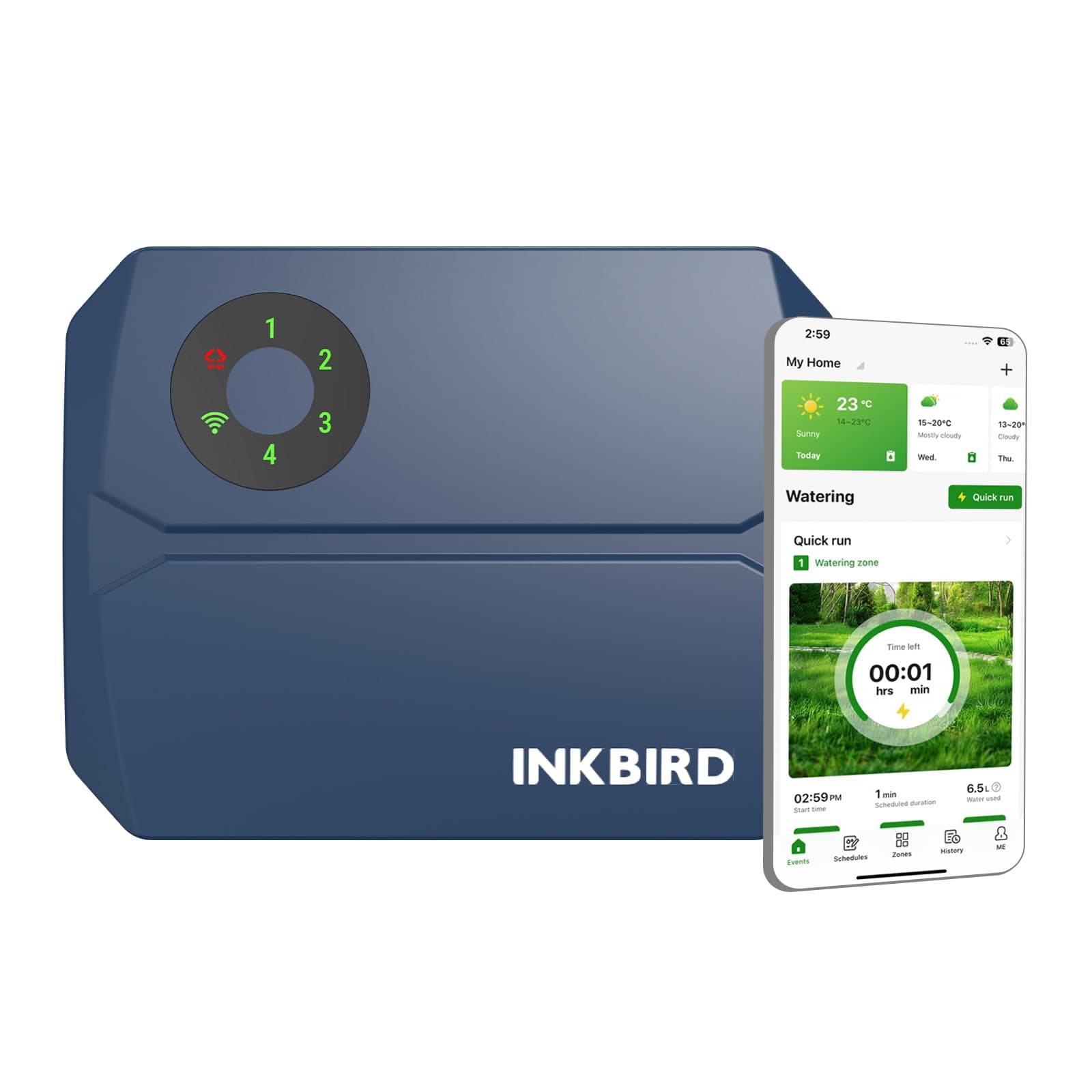 Inkbird IIC-401 Centralina Irrigazione WiFi 4 Zone,Programmatore Irrigazione Automatica WiFi per Giardino,16 Programmi,Memoria Non Volatile Integrata,Supporto Modalità Manuale e Rain Sensore