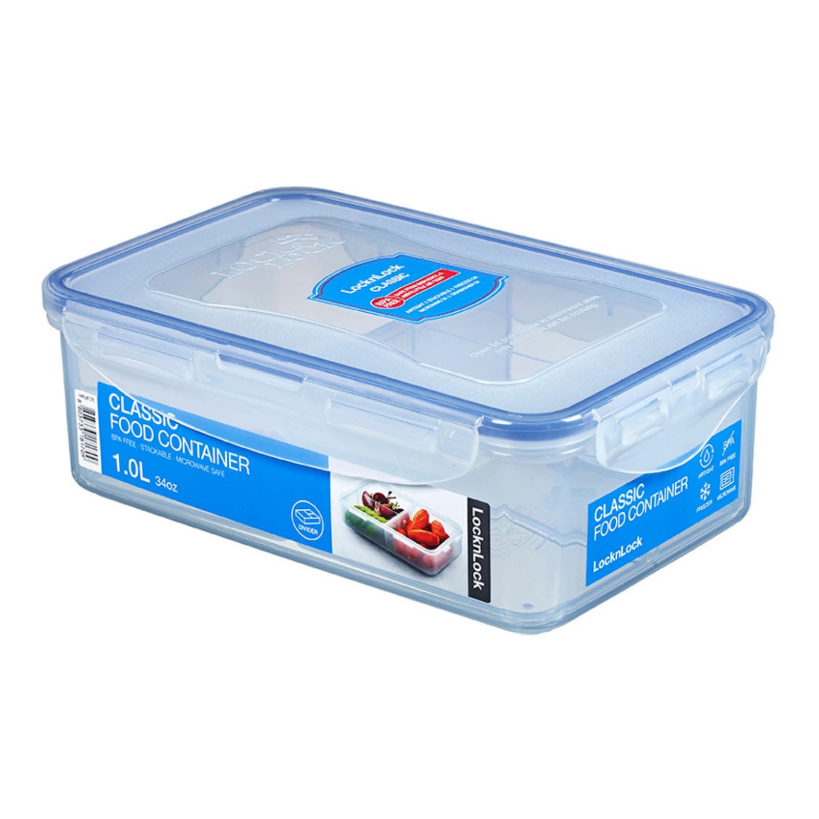 LocknLock Frischhaltedose mit 3 Innenboxen, Vorratsbehälter mit Deckel eckig 205 x 134 x 69 mm