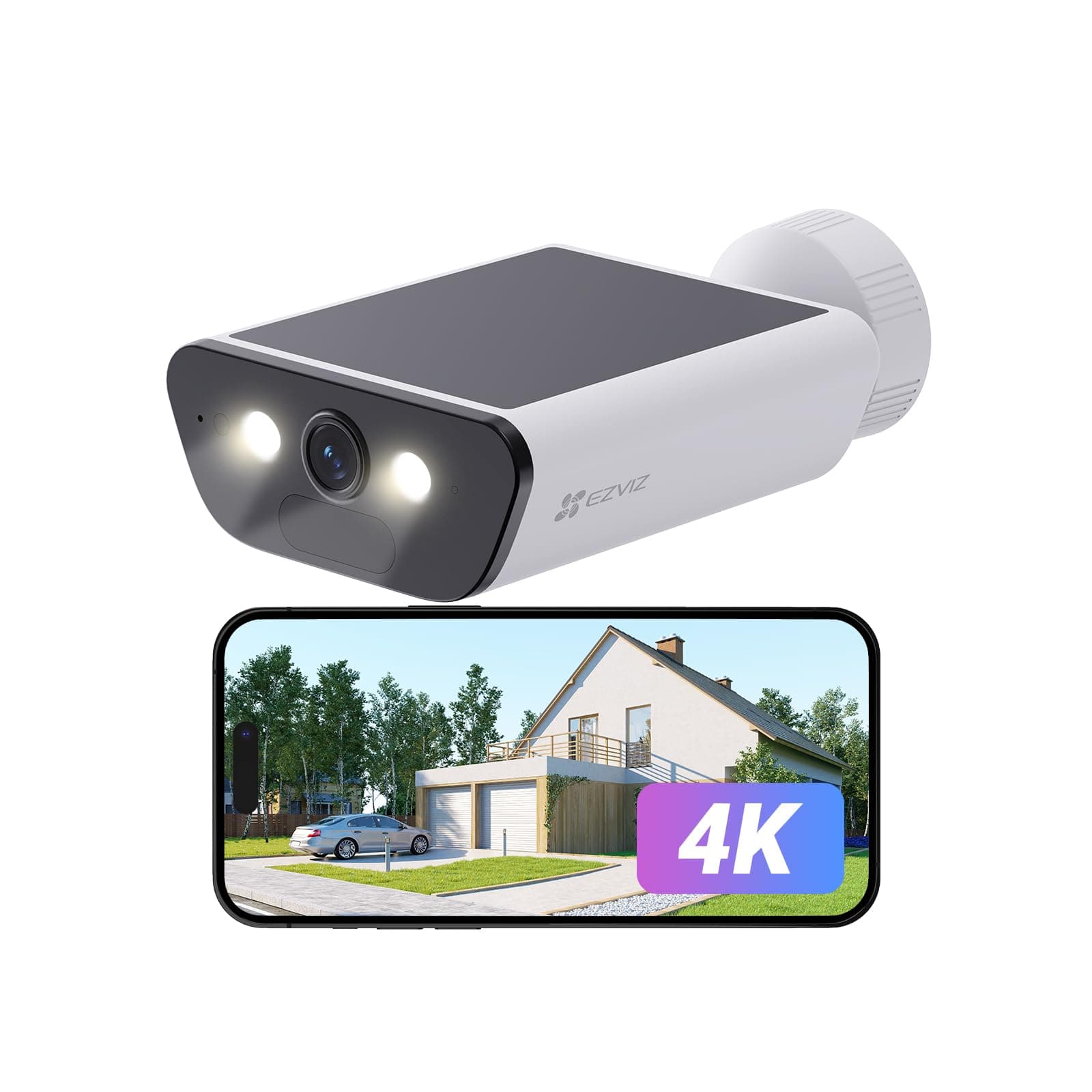 EZVIZ CB5 4K Camera Surveillance WiFi Exterieure sans Fil à Batterie, Camera Solaire Exterieur, Vision Nocturne en Couleure, Détection de Forme Humaine/Véhicule, Défense Active, Étanche IP65, Alexa