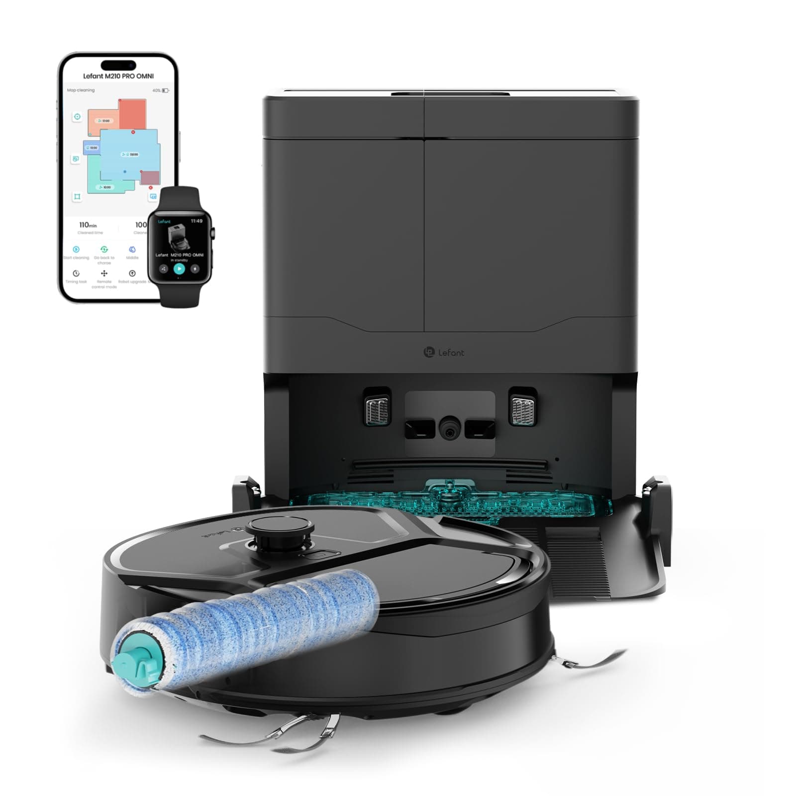 Lefant M210PRO OMNI Robot Aspirapolvere Lavapavimenti con Mappatura, 18000Pa, Autopulizia Rullo, Laser dToF, Evita PSD, Zero Grovigli, Lavaggio Acqua Pulita, Evita Tappeti, WiFi 2.4G/5G/Alexa/APP