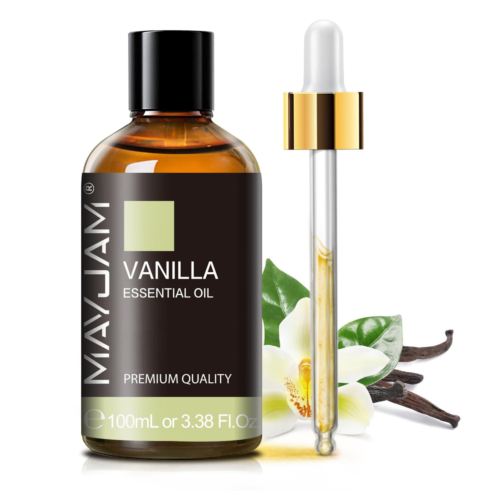 Aceites Esenciales de Vainilla 100ML, MAYJAM Aceite de Vainilla 100% Puro, Ideal para Aromaterapia Aroma Difusor Fragancia Aceite Masaje