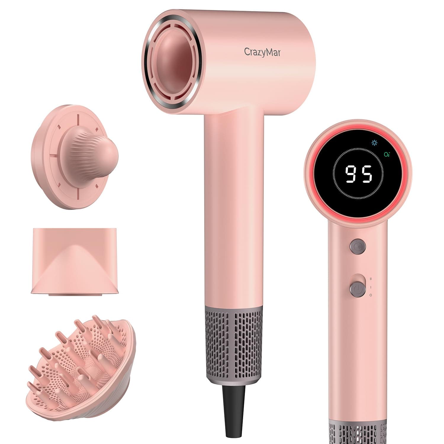 CrazyMar Secador de Pelo Iónico,180,000 tr/min–Secado 5X más Rápido, Secado Rápido Secador Pelo Profesional, 4 Niveles de Temperatura y 2 Velocidades, Protección Contra Sobrecalentamiento