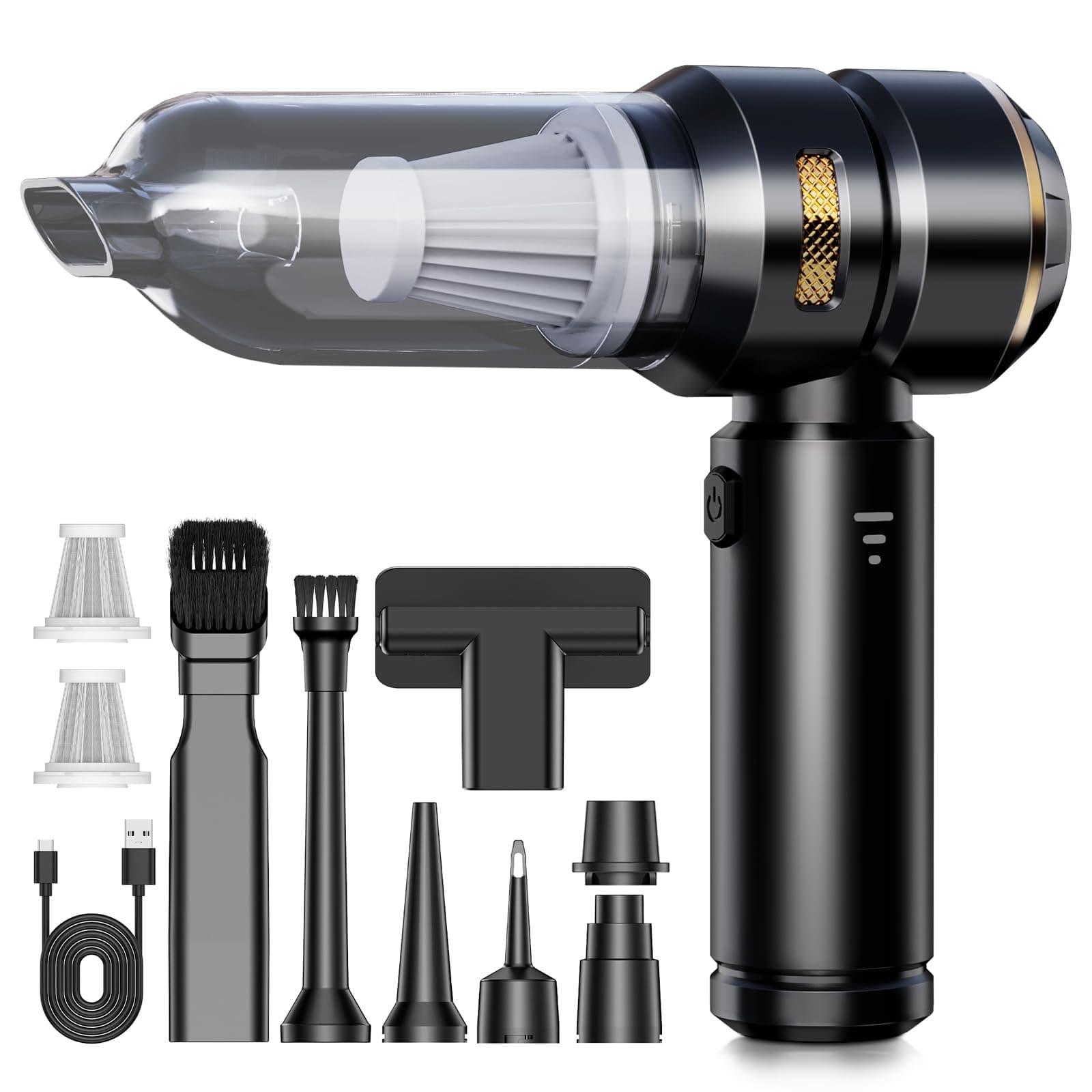 KITBEZN Aspirador de Mano, 26000PA Aspiradora de Mano Sin Cable, 4 en 1 Aspirador de Coche Potente, 3 Niveles Aspirador Coche con Motor sin Escobillas para Casa/Coche/Pelo de Mascota