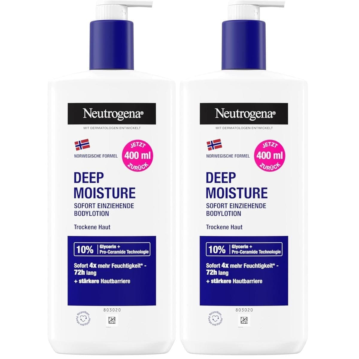 Neutrogena Deep Moisture Sofort einziehende Bodylotion 400ml (Packung mit 2)