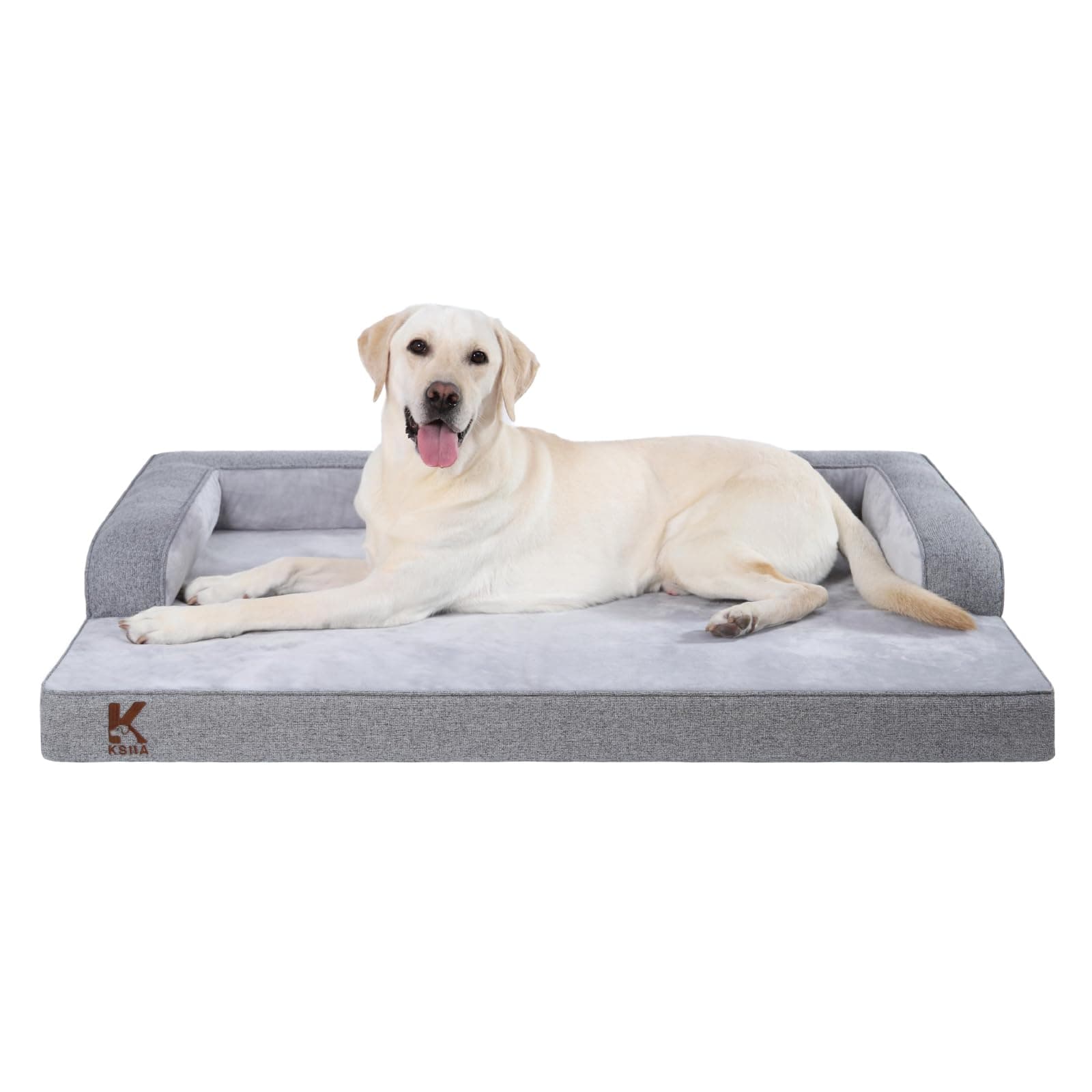 KSIIA Cama ortopédica extragrande para perros XL impermeable con refuerzo en forma de U, funda extraíble lavable y parte inferior antideslizante, gris, 104 x 68 x 17 cm