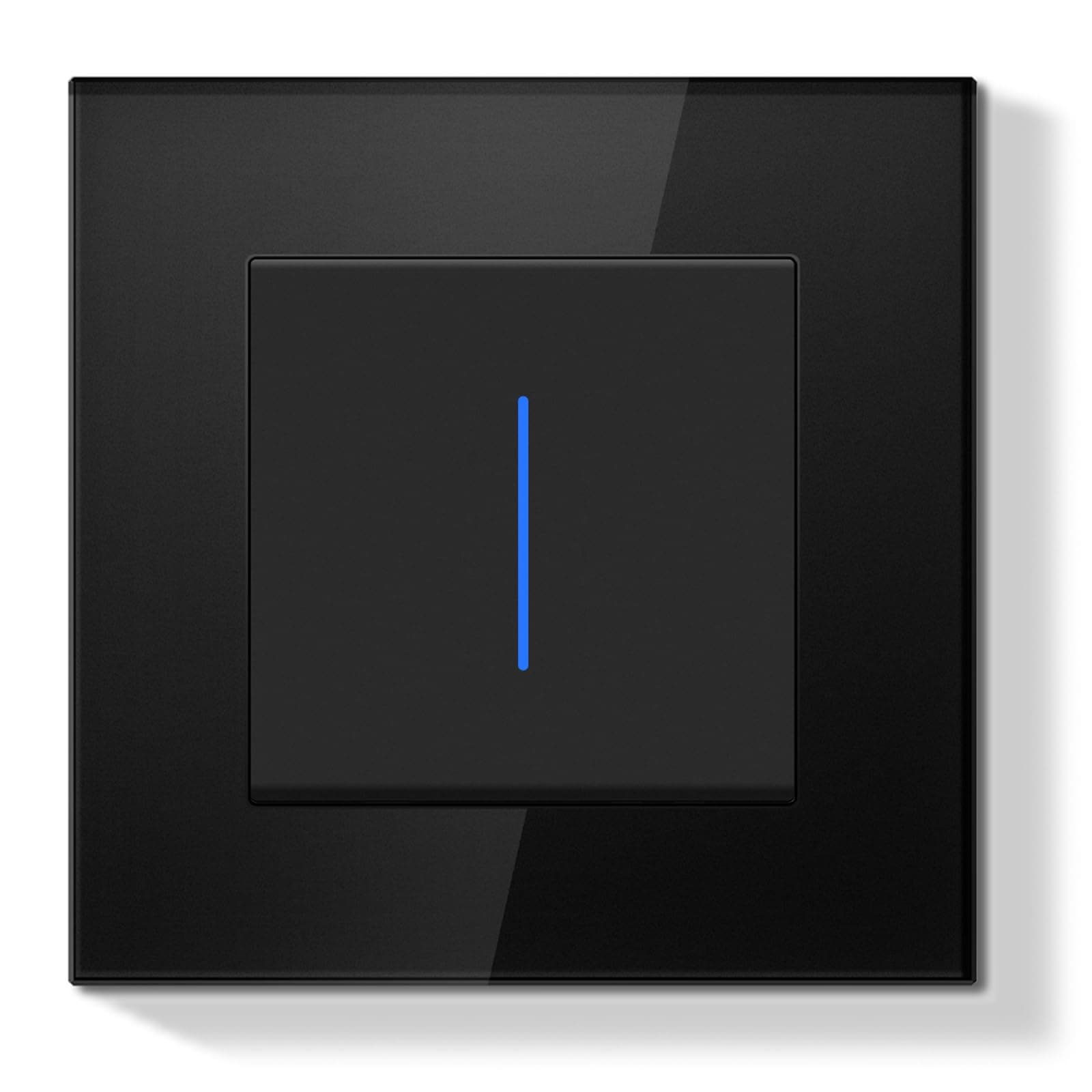 BSEEDLIFE Interruptor Pared,Interruptor de Pared con Marco de Cristal con LED Indicador,1 Gang 1 Vía,Fácil Instalación Diseño de Gancho de Garra,86 * 86mm Negro