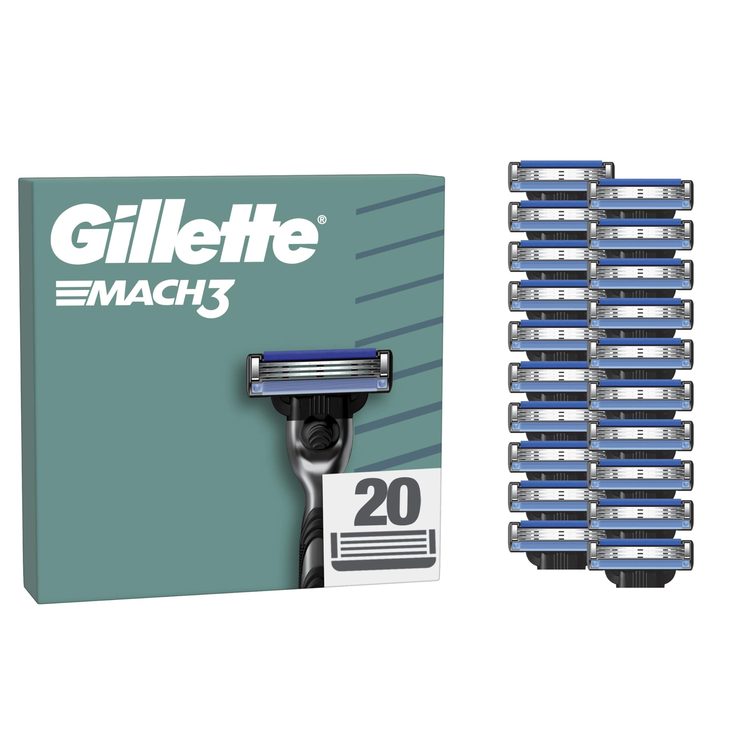 Gillette Lot De 20 Recharges De Rasoir Pour Homme Mach3 Turbo, AUTHENTIQUES, Cartouche Avec Bande Lubrifiante Pour Une Glisse Fluide, NOUVEAU Revêtement De Lame Pour Réduire La Pression Sur La Peau