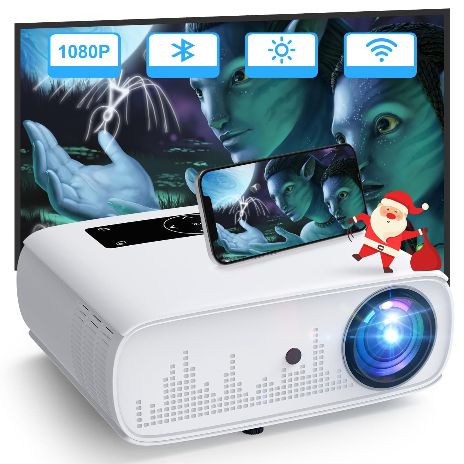 HOPVISION Videoprojecteur, Natif 1080P Projecteur 15000 Lumens Full HD Home Cinema Videoprojecteur 4K, Projecteur avec Bluetooth WLAN Compatible avec TV Stick,HDMI,USB,iOS/Android