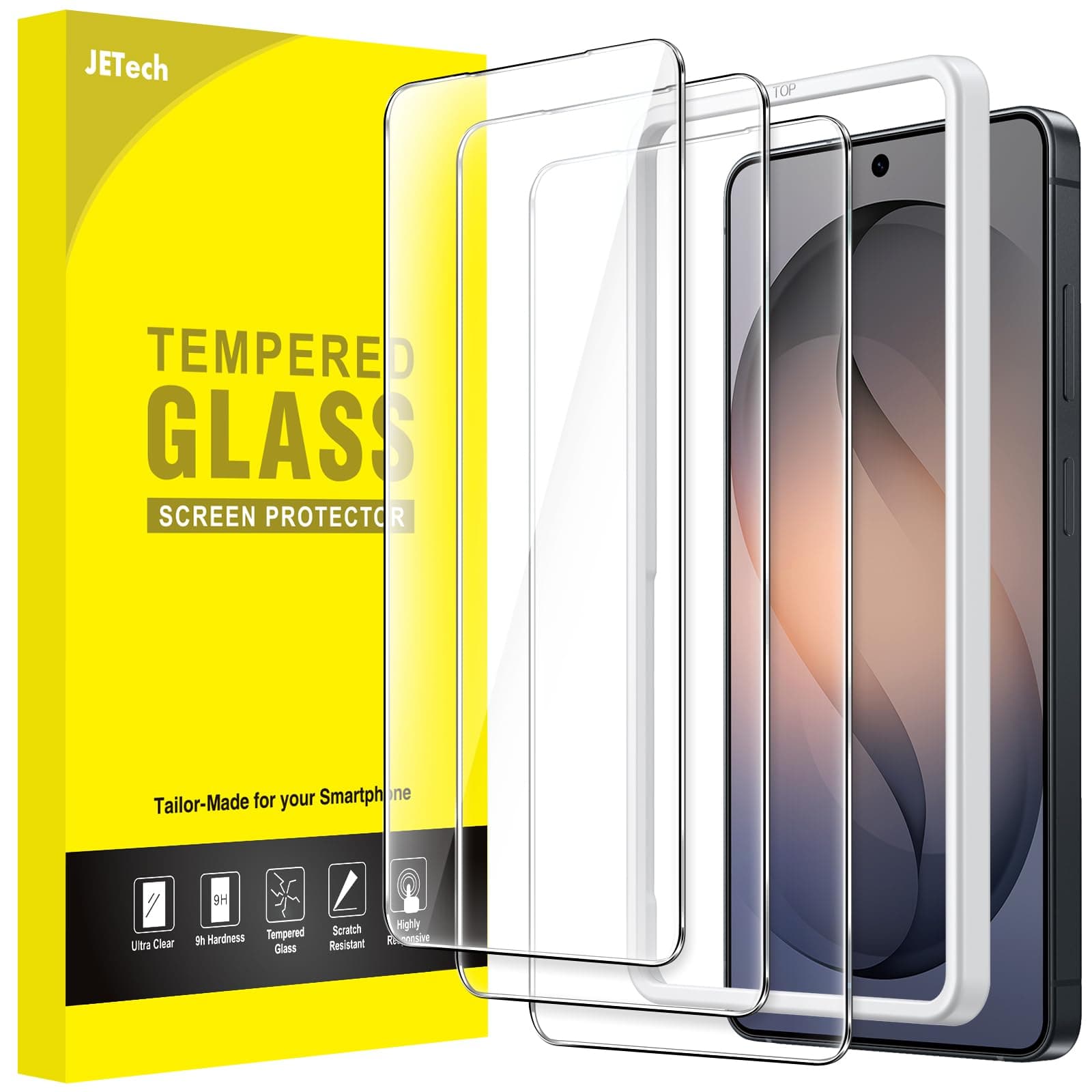 JETech Schutzfolie für Samsung Galaxy S26 Plus, 9H Gehärtete Glas Displayschutz mit Einfache Installationswerkzeug, Fingerabdruck ID Kompatibel, HD Klar, 3 Stück