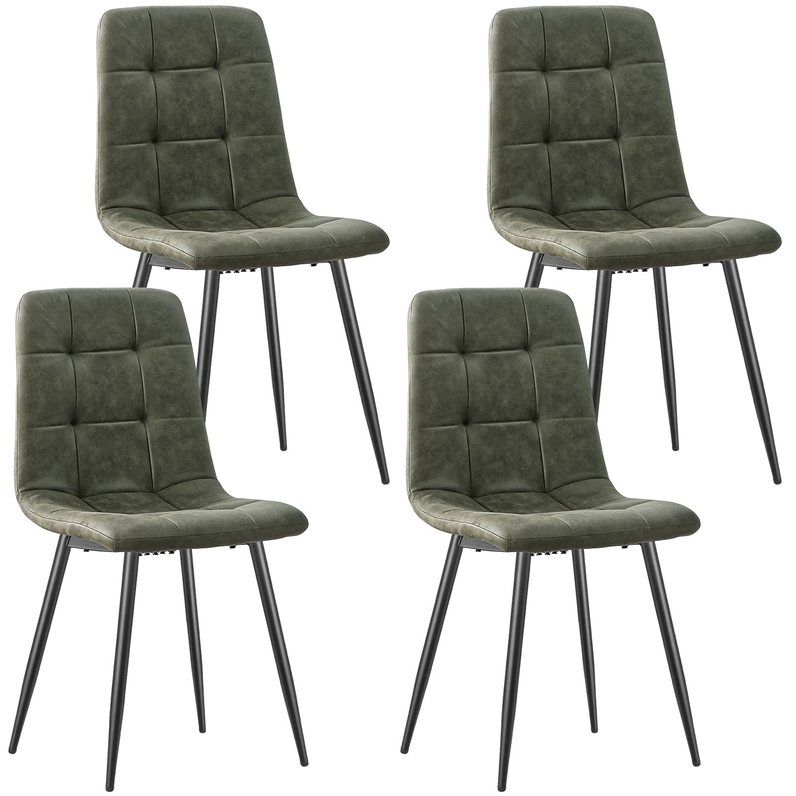 JIJIAN Pack de 4 Sillas de Comedor, Sillas de Cocina en Tejido Tecnológico, Sillas Tapizadas para Sala de Estar con Patas de Metal Negro, Adecuadas para Comedor, Sala de Espera, Verde Oliva