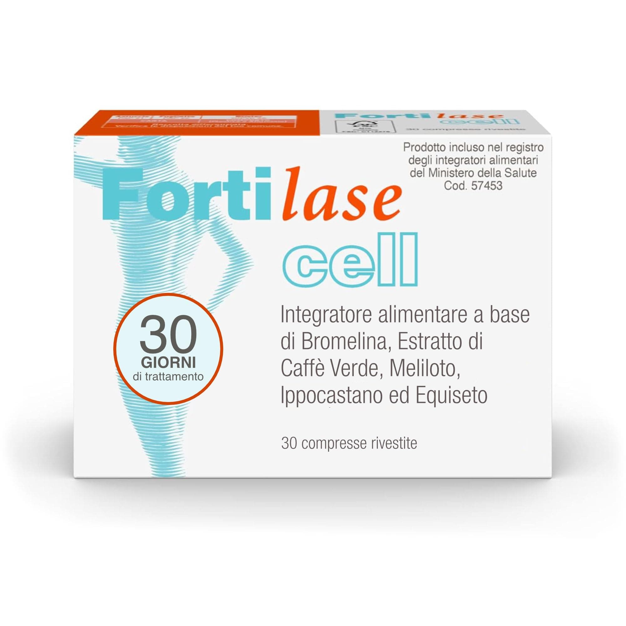 Fortilase Cell, 30 Compresse, Integratore Alimentare di Bromelina, Caffè Verde, Melitolo, Ippocastano e Equiseto, Anticellulite e Antinfiammatorio, Stimola Linfodrenaggio