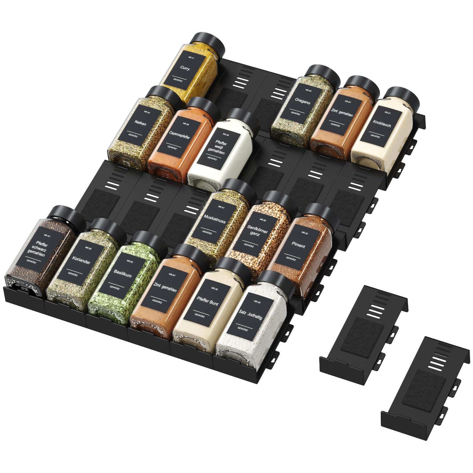 Lifewit Gewürzregal Schublade 24 Stück, Verstellbarer Gewürz Organizer für Alle Schubladen, Kombinierbarer Gewürz Schubladeneinsatz Küche, Gewürzeinsatz Schublade, Spice rack für Gewürze Schwarz