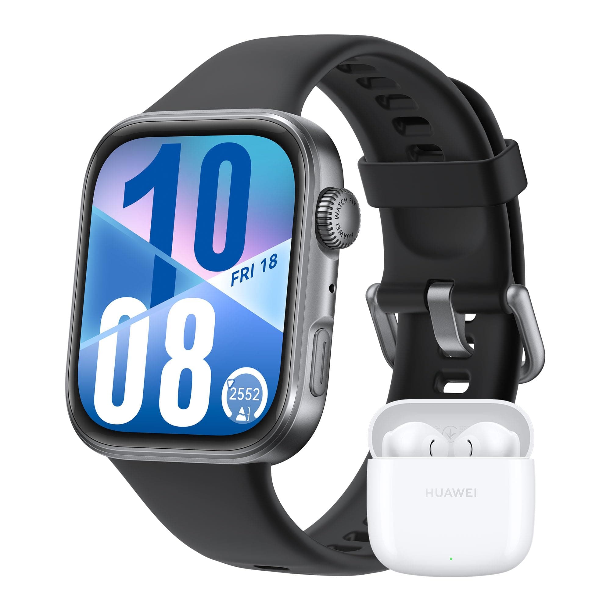 HUAWEI Watch FIT 4 Montre connectée, + Freebuds SE 2 Blanc, Ultra-Fine, iOS et Android, Autonomie de la Batterie jusqu'à 10 Jours, Appels Bluetooth, GPS, AMOLED écran, Tracker d'activité, Noir