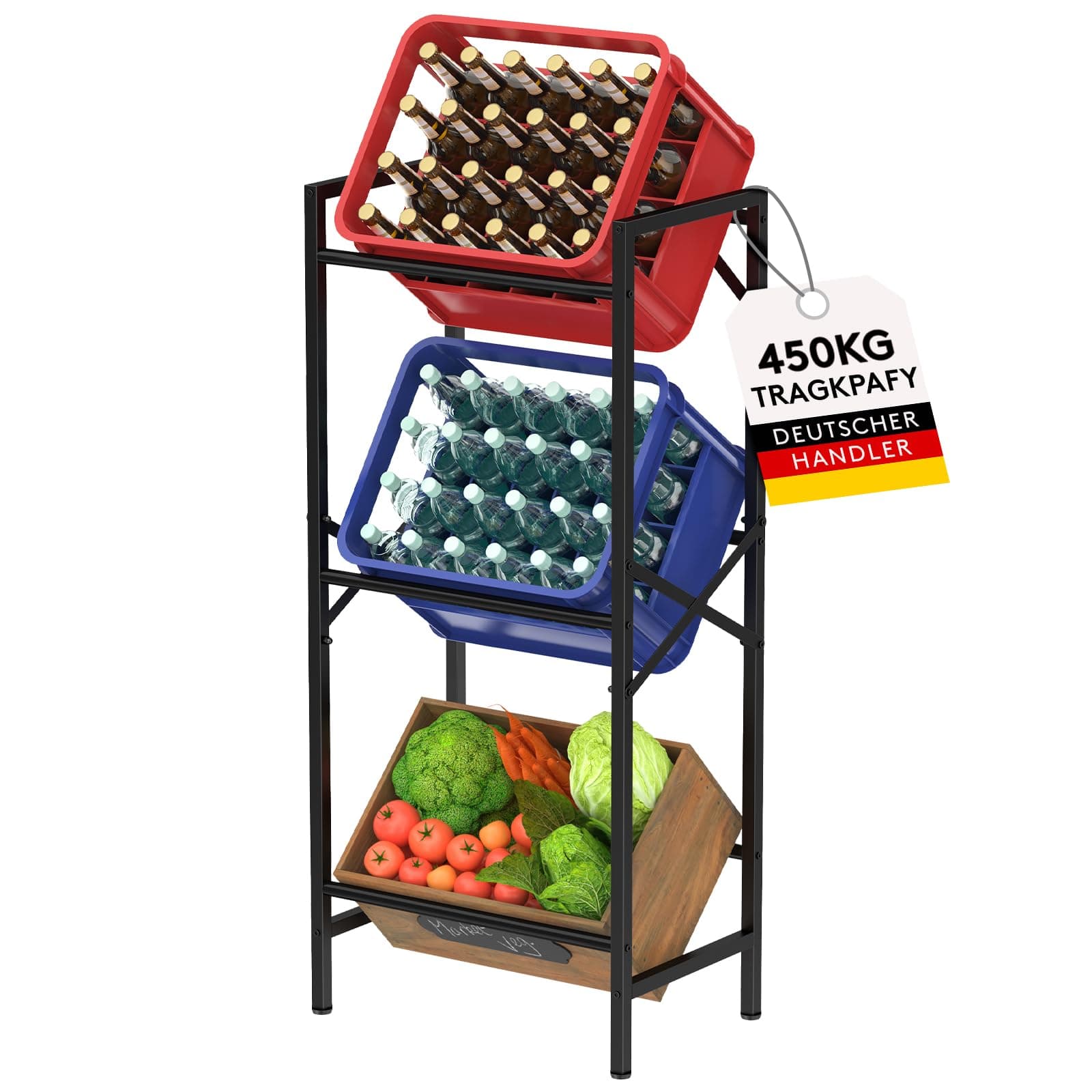 Lifewit Getränkekistenregal 3 Kisten hoch, Stabiles Kistenregal Metall trag. 450 kg, platzsparendes Getränkeregal, Bierkasten Wasserkasten Regal, Ständer Getränkekisten, Bierkistenregal, Schwarz