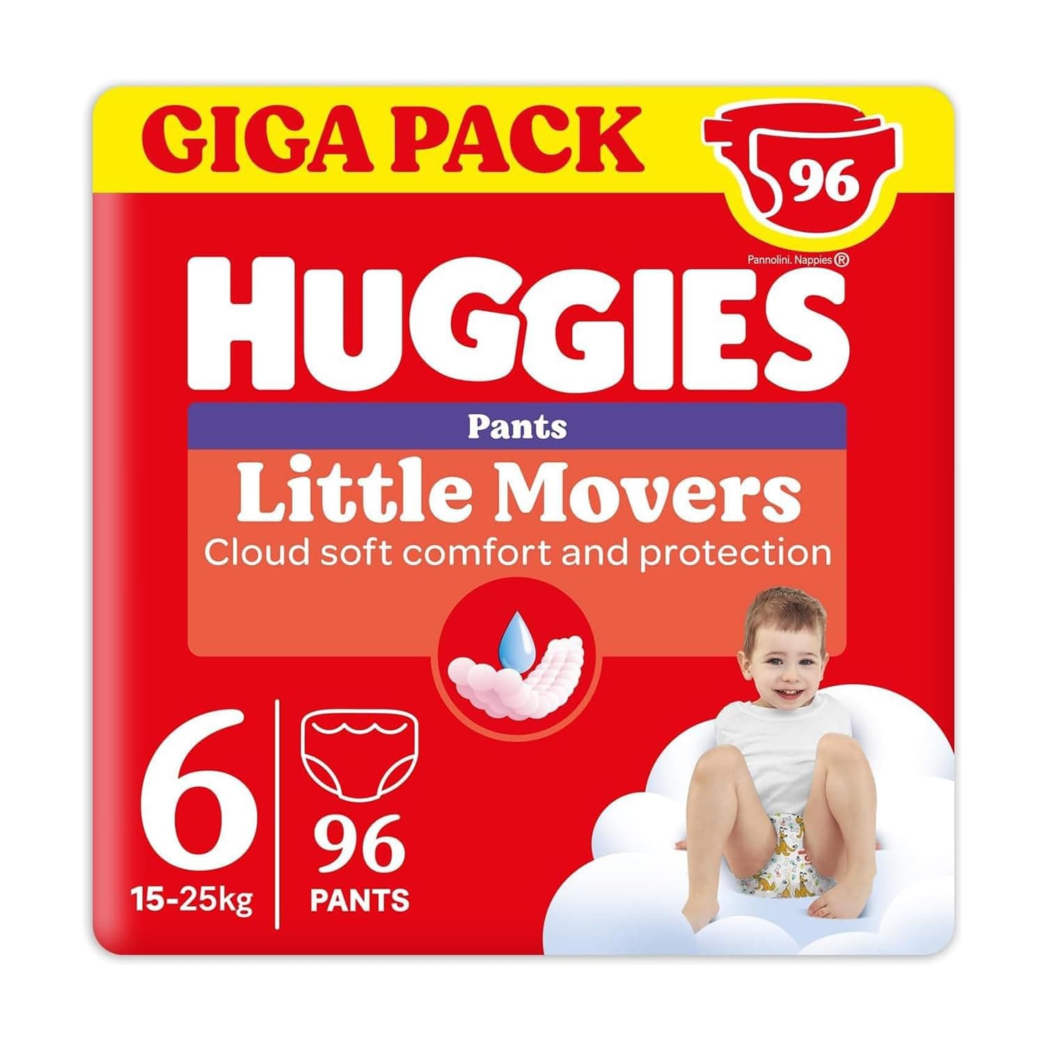 Huggies Little Movers Pannolini Mutandina Taglia 6 (15-25 Kg), Ultra assorbente, Protezione completa, 96 Pz
