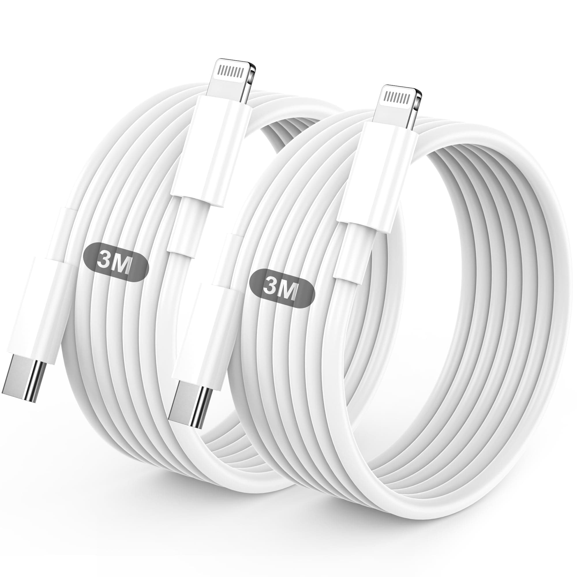 Cable iPhone USB C, Cable USB C vers Lightning 3M+3M, MFi Certifié Câble iPhone USBC Chargeur Rapide Fil pour Apple iPhone 14 13 12 11/Pro Max/Pro/Plus/XS/XR/X/8/7/SE, pour iPad- Blanc