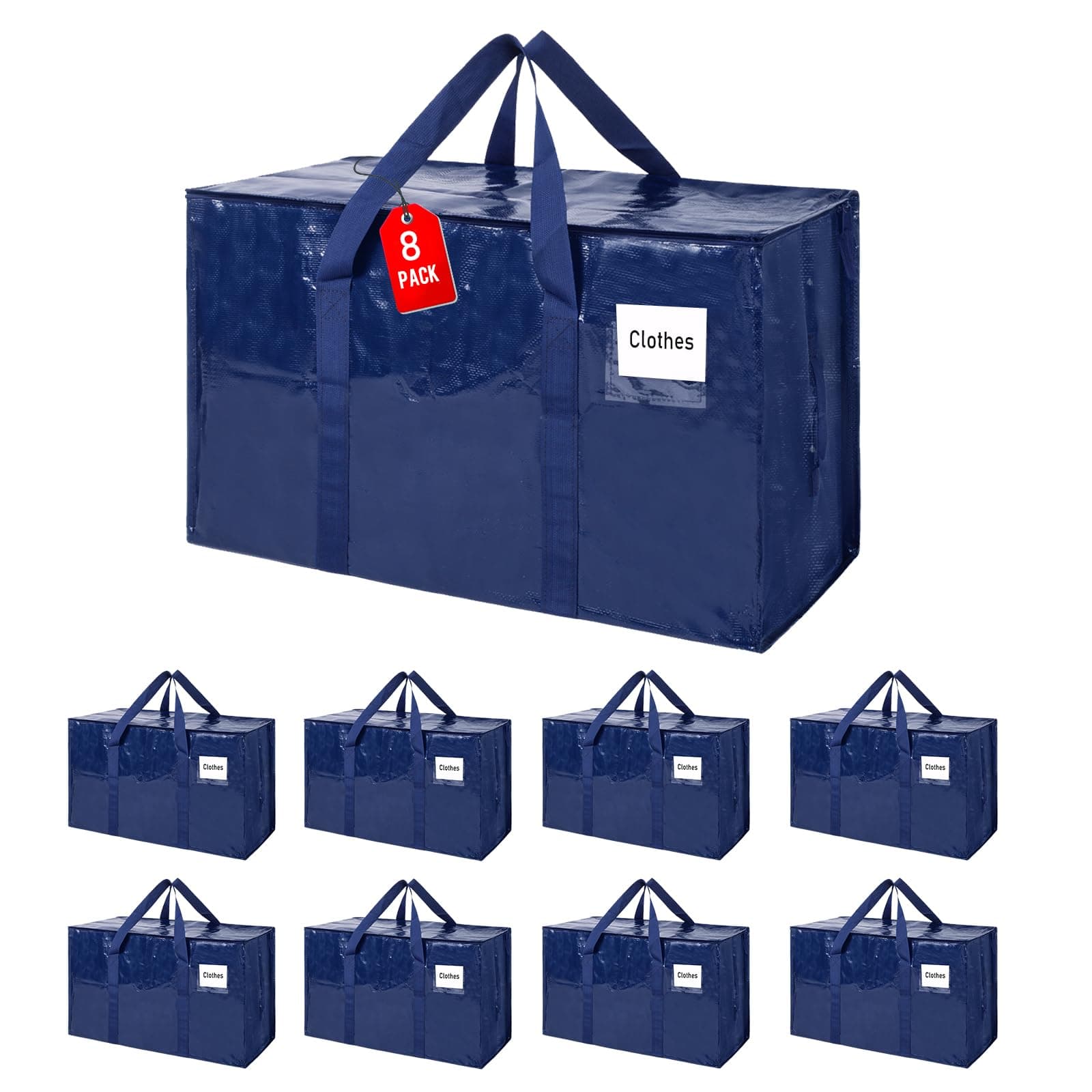 ZFWDSY Lot de 8 Sac de Déménagement, 93L Vêtements grand Sac de Rangement Format avec fermetures éclair et poignées de transport, Alternatives aux Cartons de Déménagement