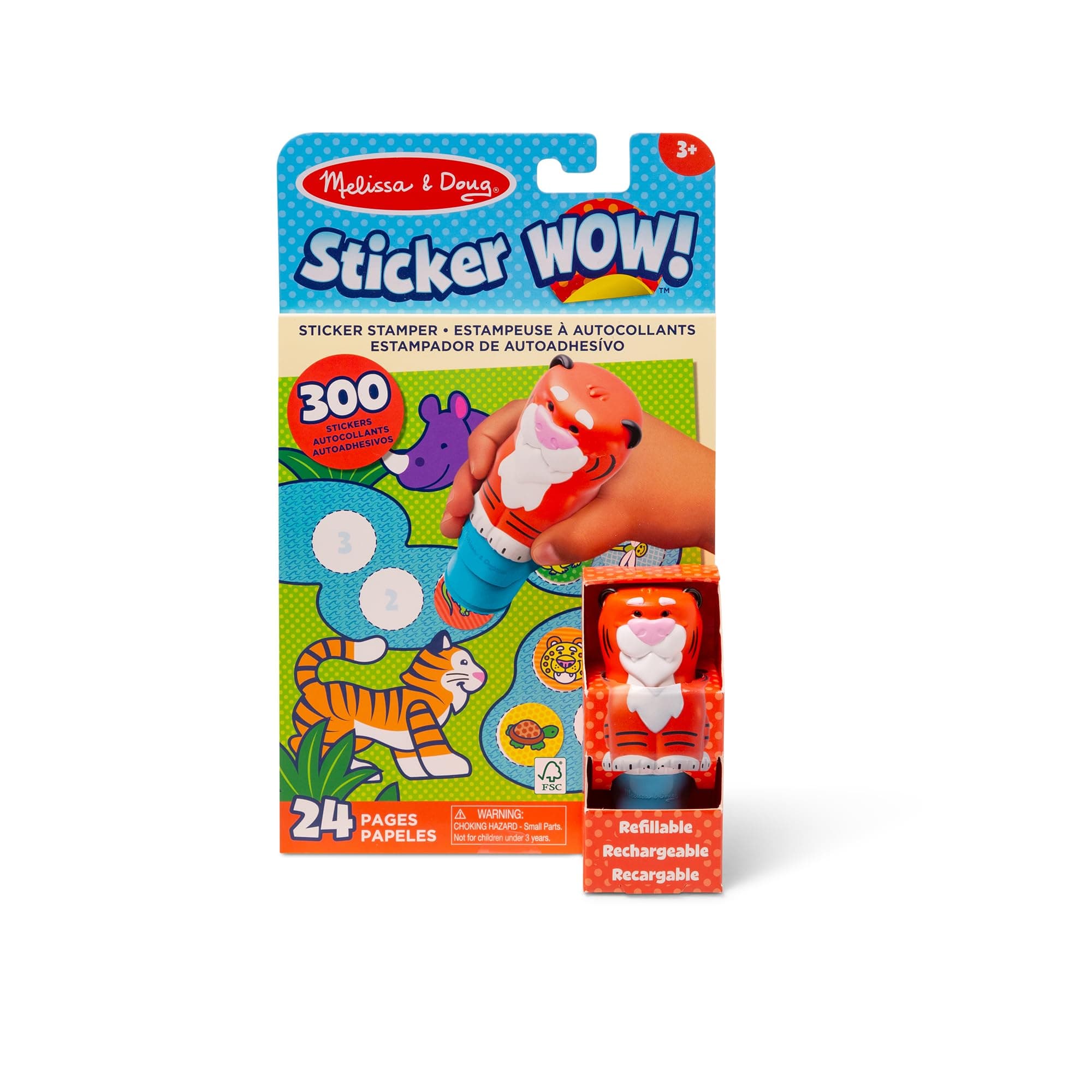 Melissa & Doug - Sticker Wow Stempel-Set Tiger, Mit 300 Stickern, Nachfüllbarer Sticker-Stempel und 24-seitiger Aktivitätenblock, Für Kinder ab 3 Jahren