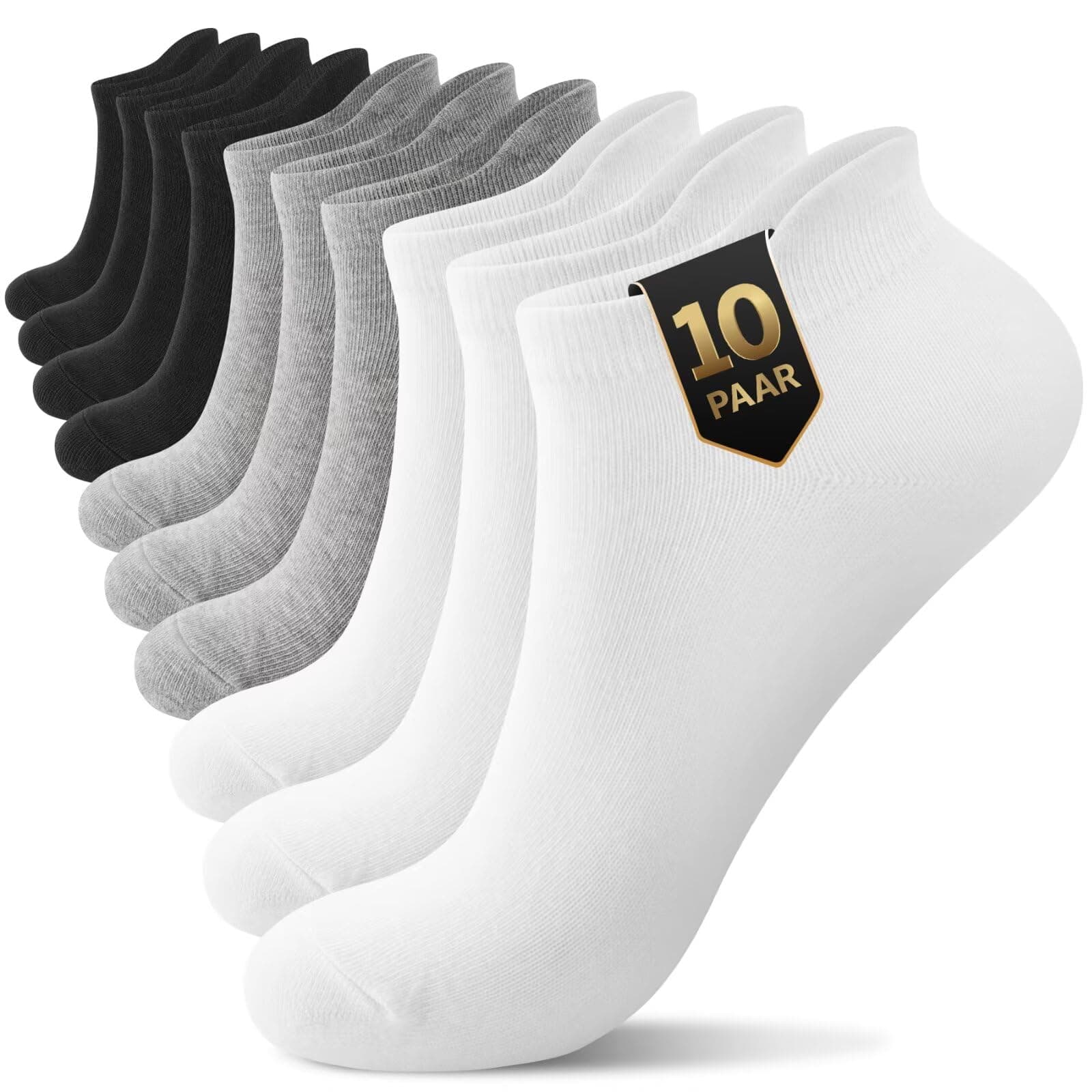 YouShow Calzini Corti Uomo Donna 10 Paia, Cotone Traspirante, Fantasmini Unisex, Nero/Bianco/Grigio, Taille 35-50