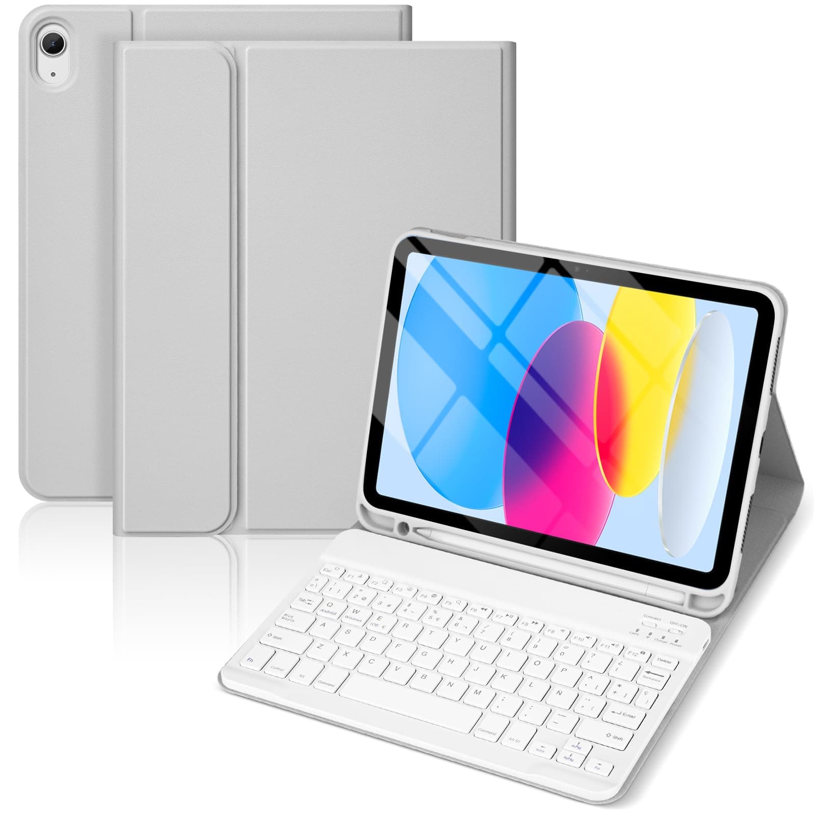 Funda Teclado para iPad 11.ª Gen (A16) / 10.ª Generación (11/10.9 Pulgadas) 2025/2022, Soporte para Lápiz y Teclado Recargable, [Español] Magnético Desmontable Bluetooth Teclado (Gris)