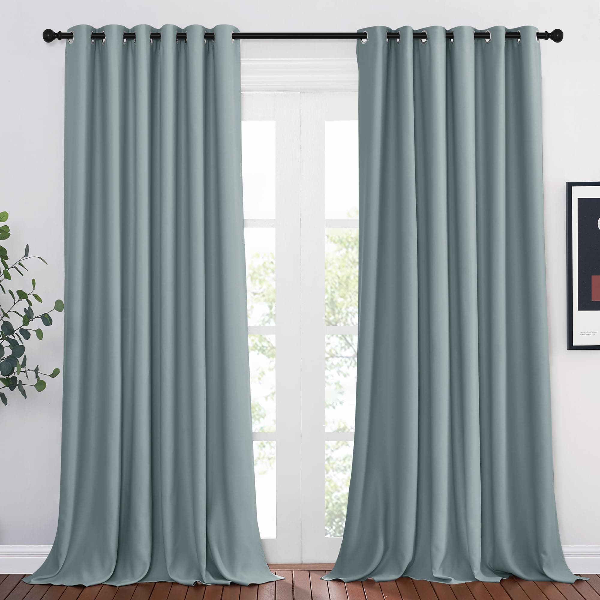 PONY DANCE Cortinas Salon Opacas, Grandes para Ventanas, Blackout con Ojales, Aislantes Termicas, para Dormitorio Matrimonio, 2 Piezas, 200x245 CM, Azul Gris