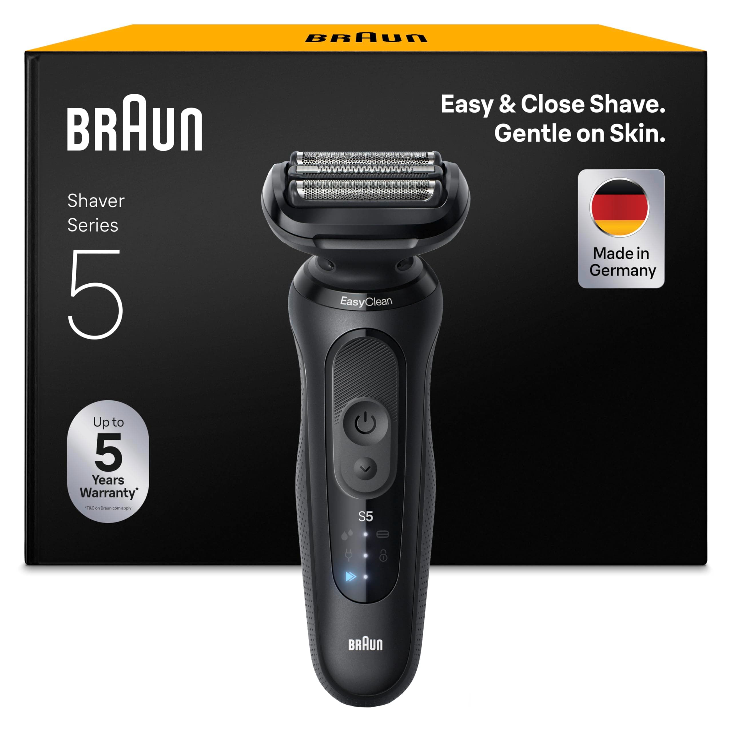 Braun Serie 5 Rasoio Elettrico Barba, Wet&Dry, Regolabarba Uomo, Rasoio Barba, 50 min Di Utilizzo, Senza Fili, 100% Impermeabile, Regolabarba Braun, 52-N1000SI, Nero
