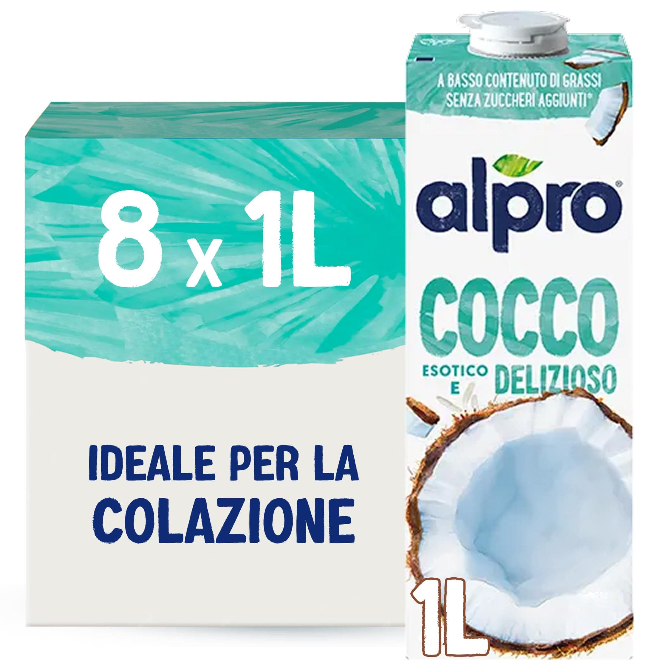 ALPRO CLASSICO, Bevanda al COCCO, Alternativa Vegetale al Latte, Naturalmente Senza Lattosio, con Vitamine B2, B12 e D - 8 confezioni x 1 Litro