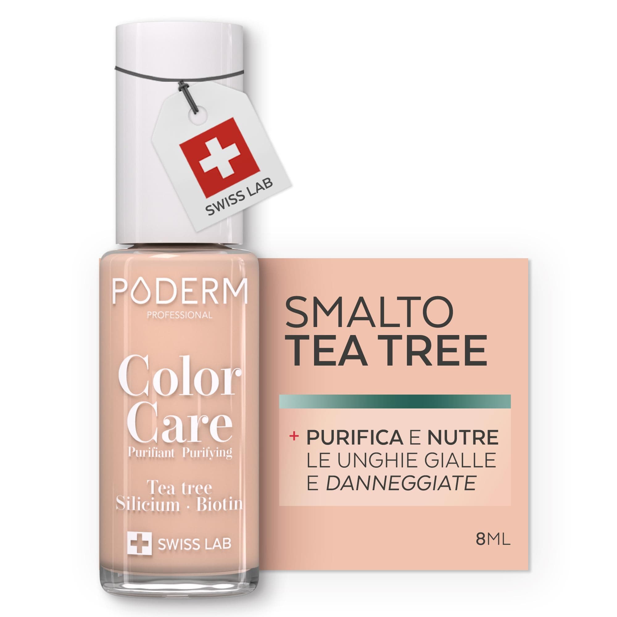 PODERM - MICOSI DELLE UNGHIE | Smalto colorato TEA TREE | Prevenzione e trattamento delle unghie gialle/danneggiate dalla MICOSI | TRATTAMENTO E COLORE | Mani/Piedi | Swiss Made