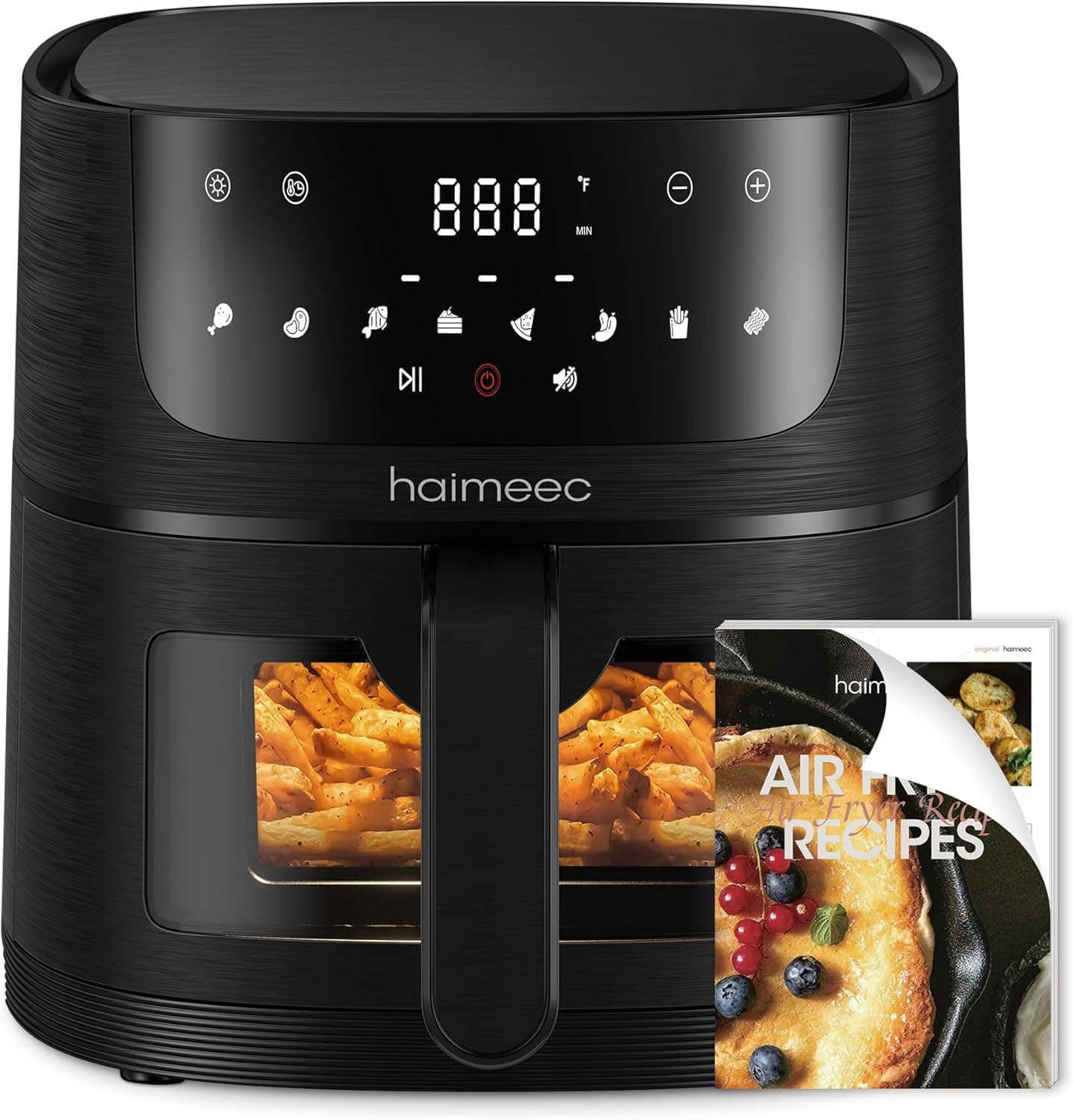 HAIMEEC Air Fryer 6L, Friteuse Sans Huile 8-en-1 avec Fenêtre de Visualisation, 1350W avec Ecran Tactile Digital, Réglable 30-200°C, 90% de Matières Grasses en Moins, Nettoyage Facile, <60dB