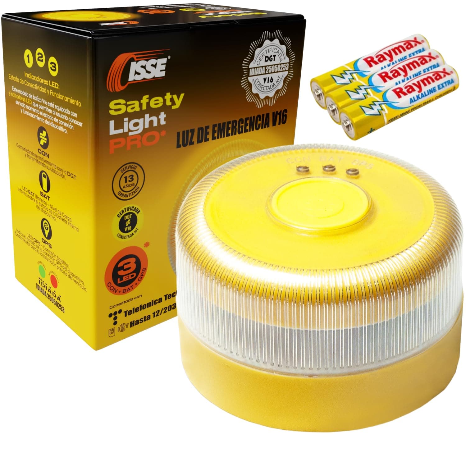 ISSE SAFETY Baliza v16 Homologada DGT SIM y Datos Incluidos hasta 2038 - Luz Emergencia Coche Homologado DGT 3.0 - v16 Con Geolocalización Obligatoria Enero 2026 v16 Homologada DGT